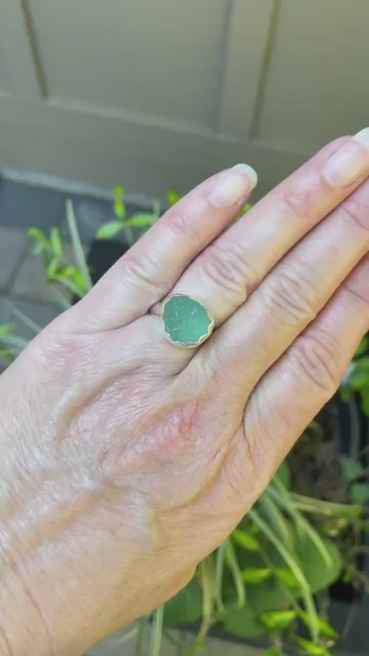 Chunky Teal Sea Glass Statement Ring, Coastal Vibe Ring For A Beach Wedding or Vacation, Handmade Sterling Silver Beach Glass Jewelry