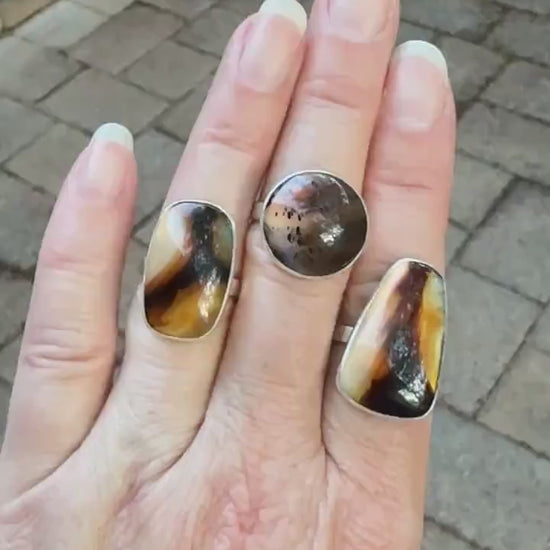 Pretty Montana Agate Statement Ring, Natural Yellowstone River Gemstone, Handmade Sterling Silver Dendritic Agate Ring, Gift for Rockhound