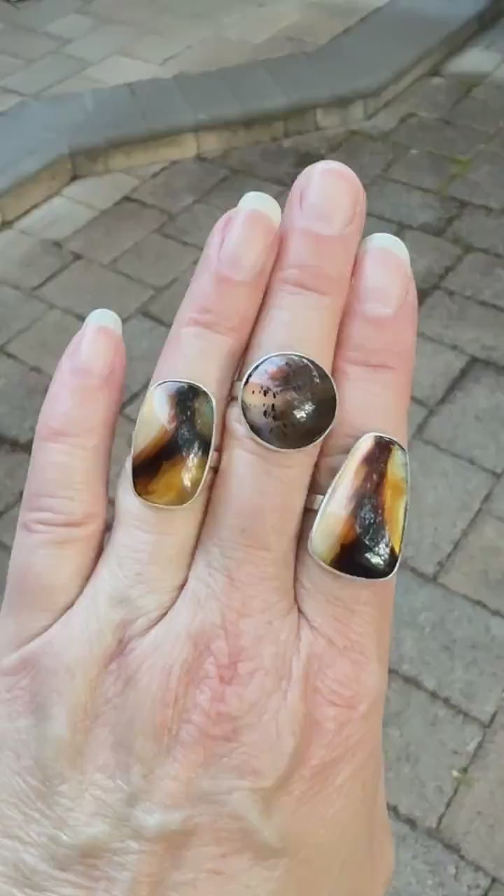 Pretty Montana Agate Statement Ring, Natural Yellowstone River Gemstone, Handmade Sterling Silver Dendritic Agate Ring, Gift for Rockhound