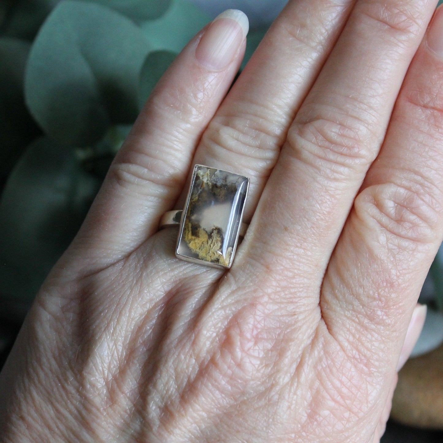 Rectangular Graveyard Point Plume Agate Statement Ring - AccentYourself