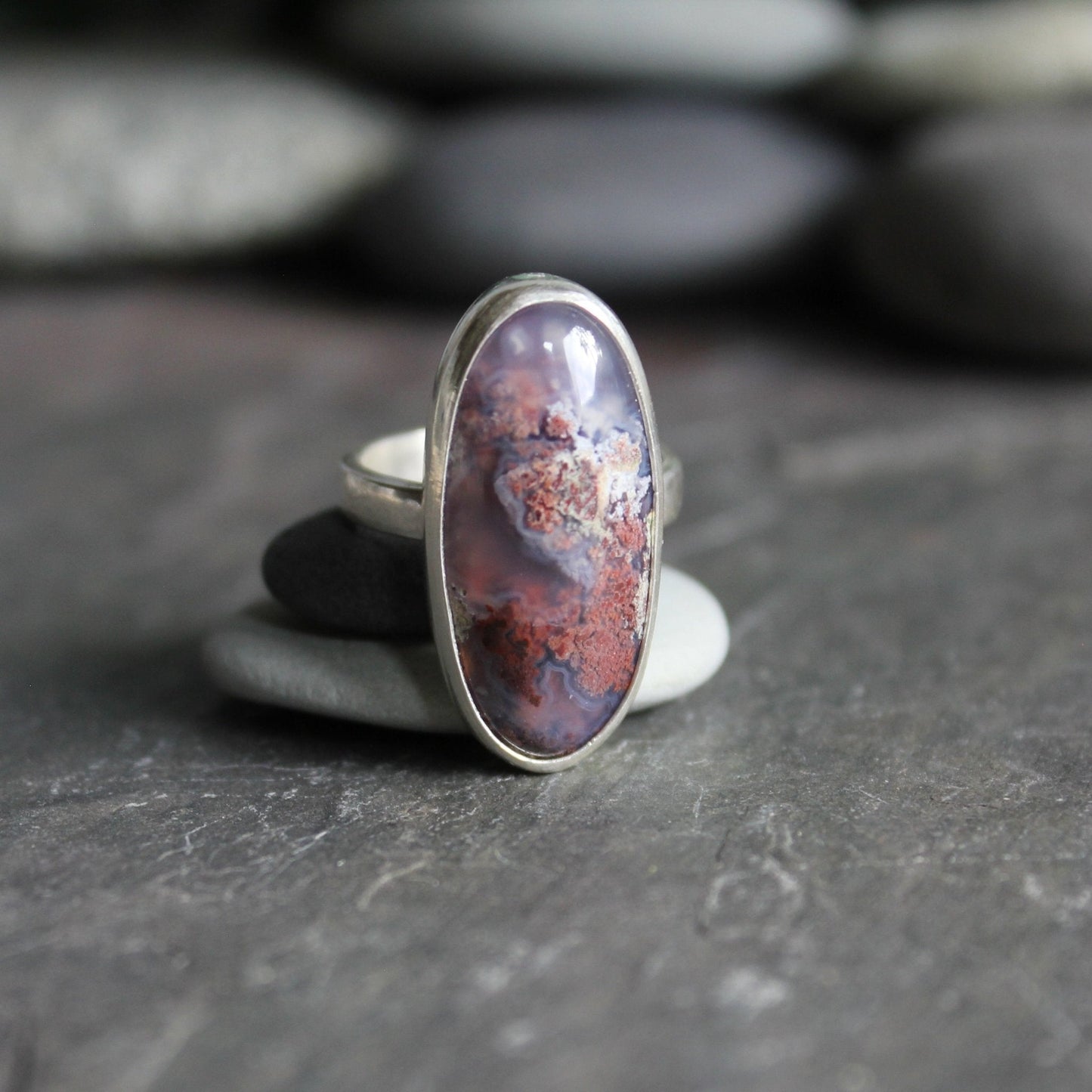 Red Oregon Plume Agate Statement Ring - AccentYourself