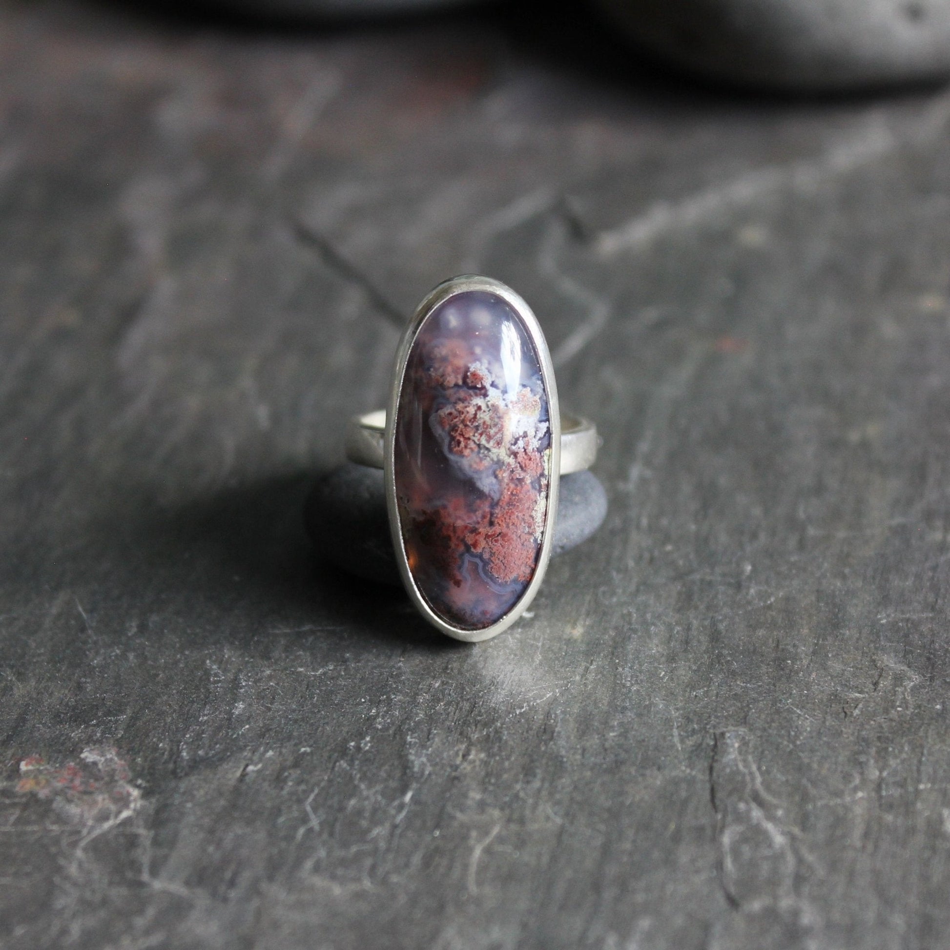 Red Oregon Plume Agate Statement Ring - AccentYourself