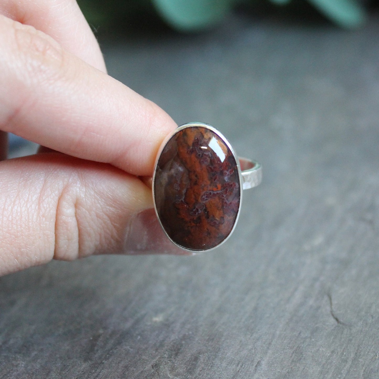 Red Oval Oregon Maury Mountain Agate Statement Ring - AccentYourself