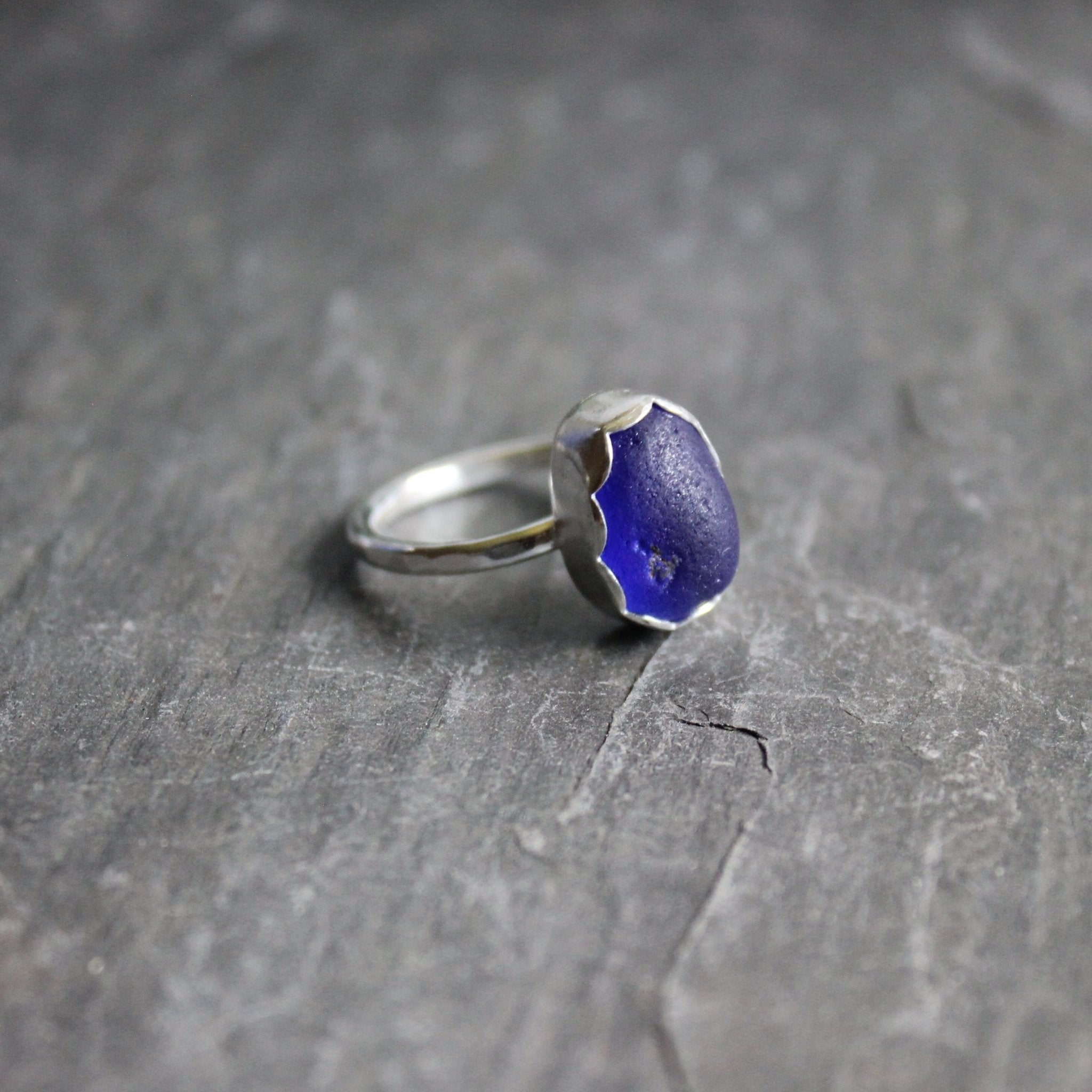 Cobalt Blue Sea Glass, Sea Glass Ring, Summer sold Jewelry, Stacker Ring, Sterling Silver, Upcycled Jewelry, Portuguese Sea Glass, Size 6.75-6.5