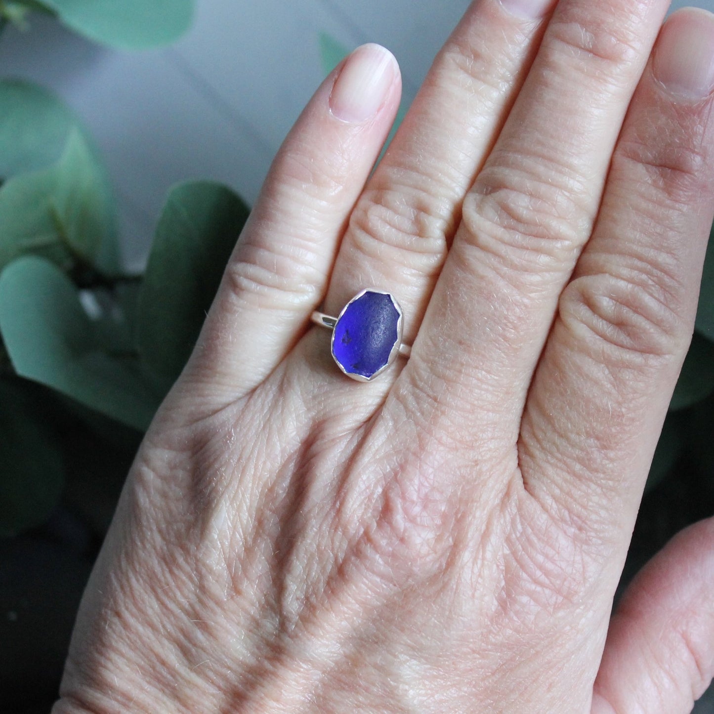 Rounded Cobalt Blue Sea Glass Ring - AccentYourself