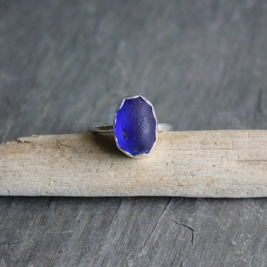 Rounded Cobalt Blue Sea Glass Ring - AccentYourself