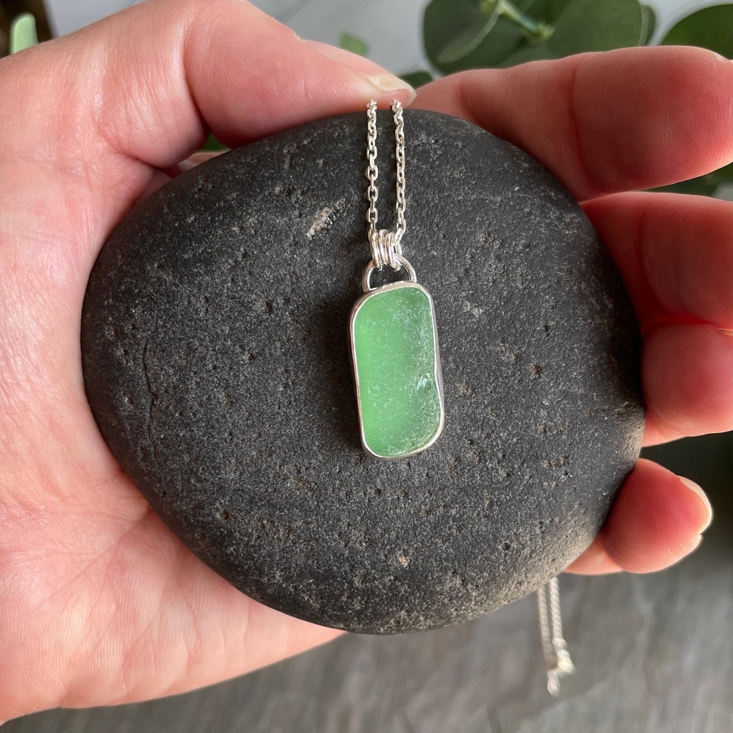 Sage Green Japanese Sea Glass Necklace - AccentYourself