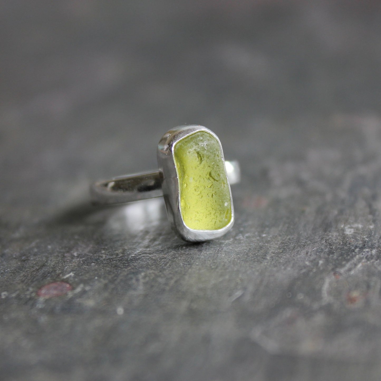 Small Olive Green Sea Glass Ring - AccentYourself