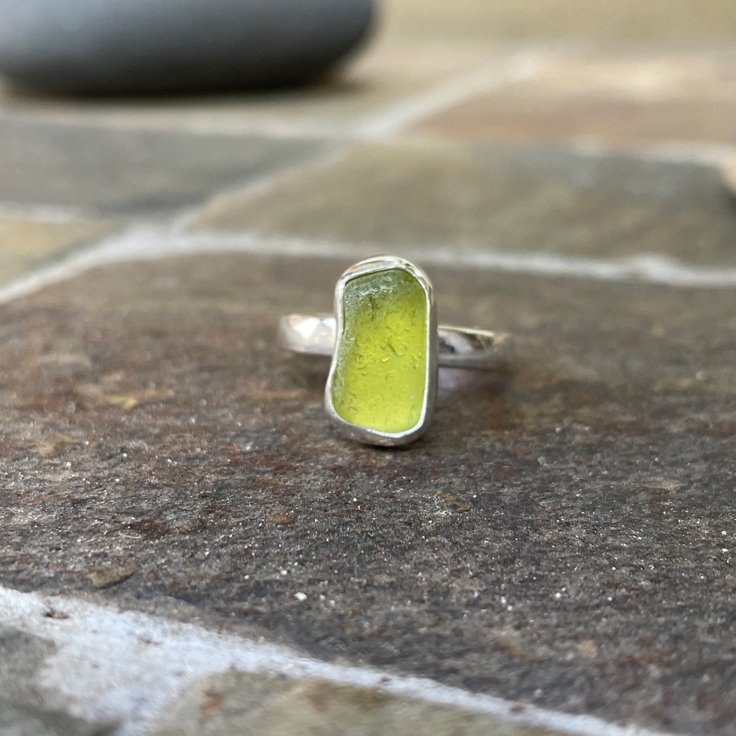 Small Olive Green Sea Glass Ring - AccentYourself