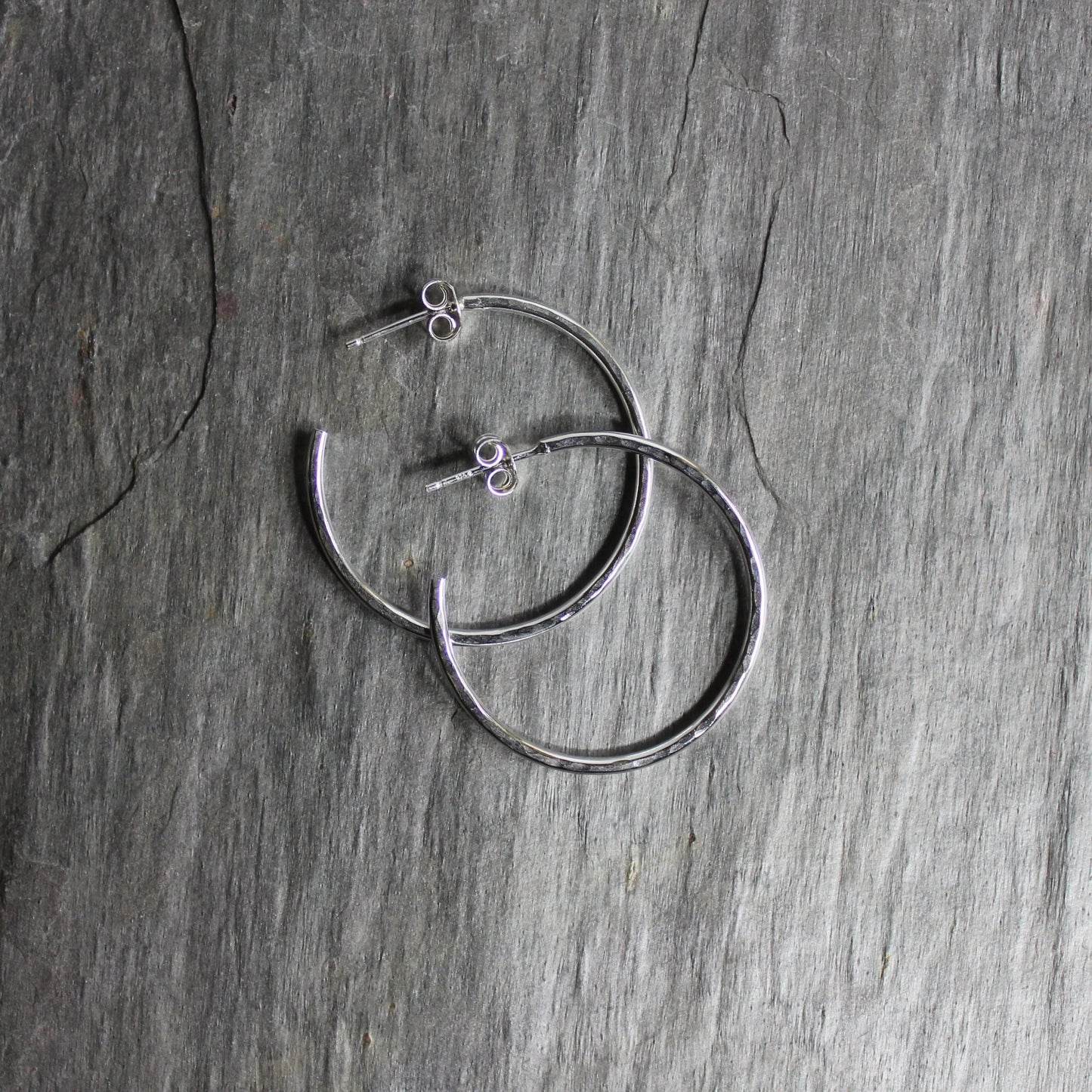 Small Sterling Silver 1 1/4 inch Hammered Hoop Earrings - AccentYourself