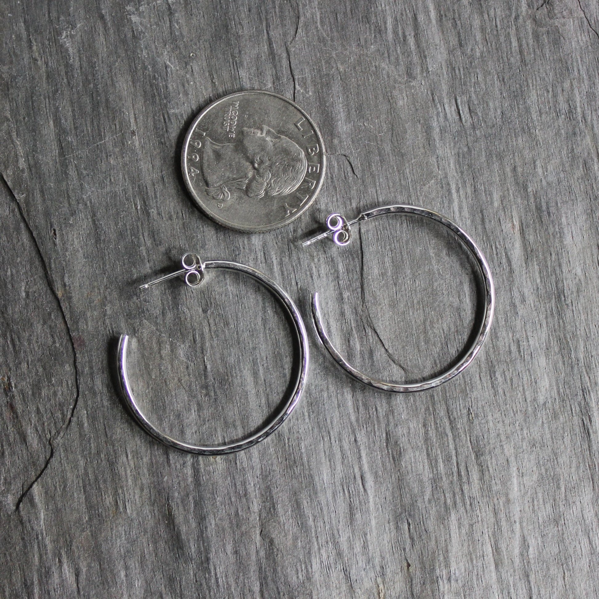 Small Sterling Silver 1 1/4 inch Hammered Hoop Earrings - AccentYourself