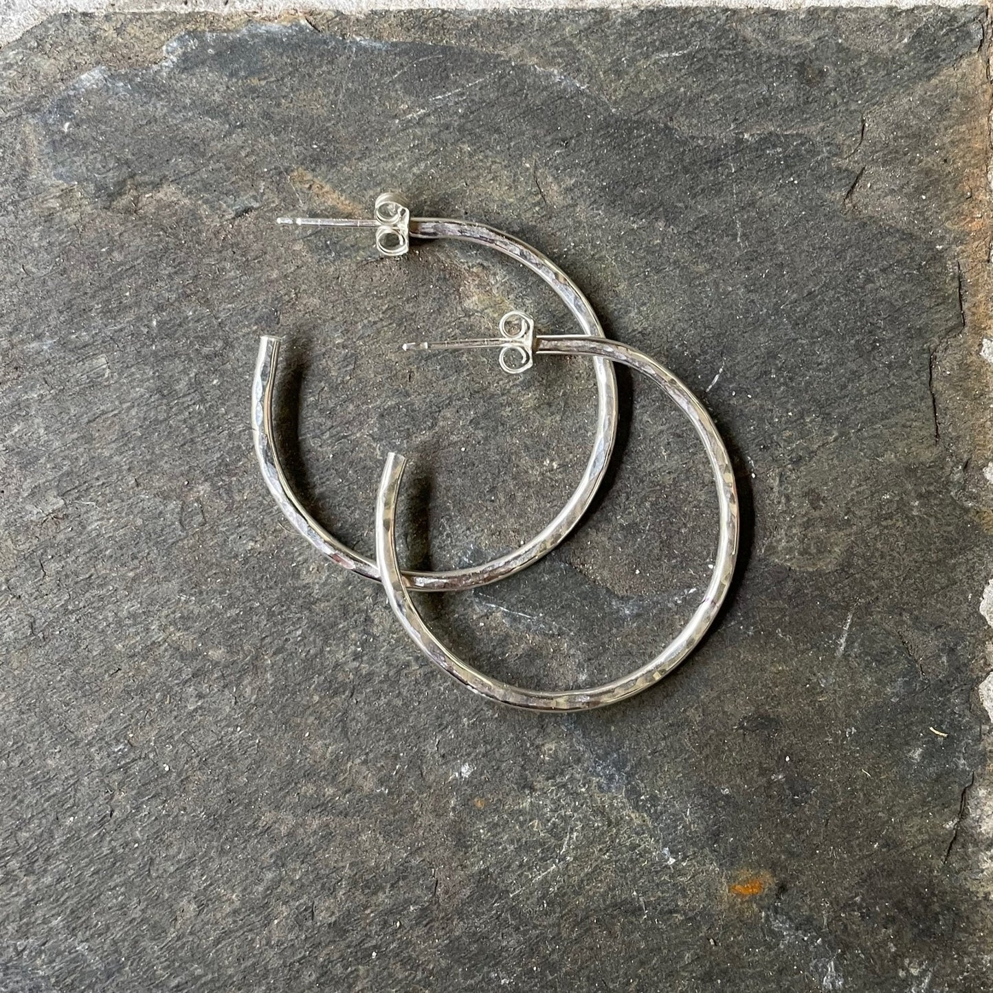 Small Sterling Silver 1 1/4 inch Hammered Hoop Earrings - AccentYourself