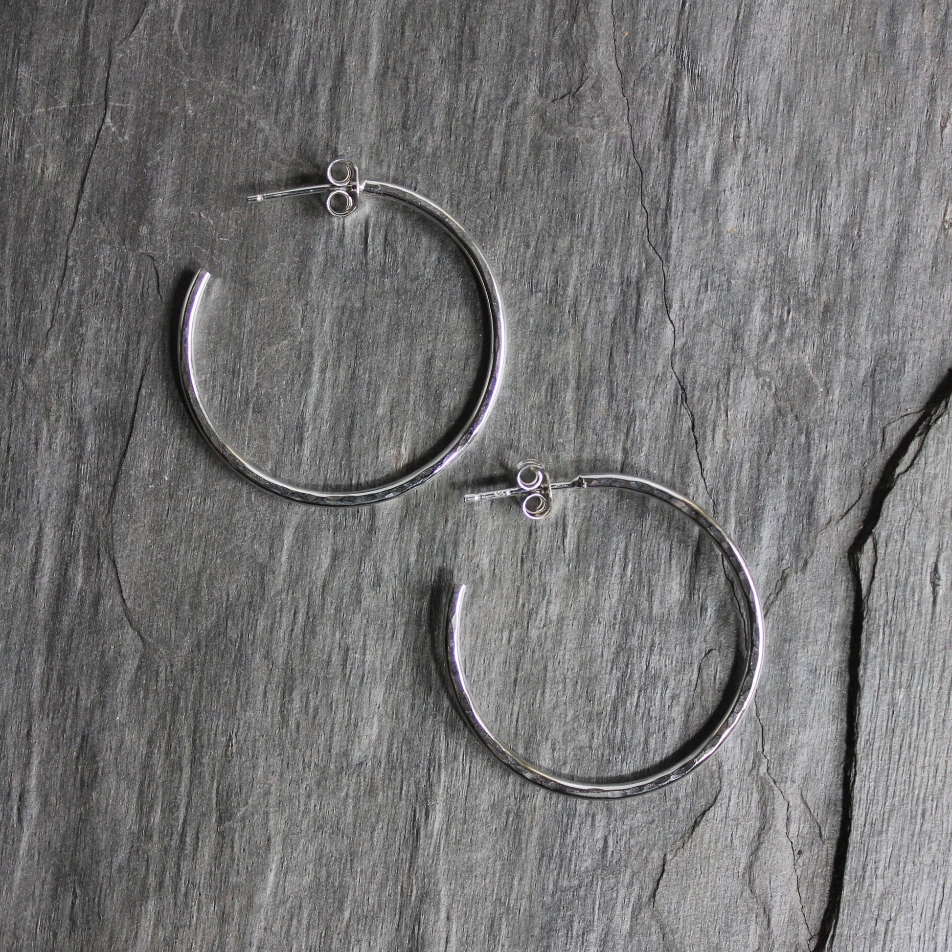 Small Sterling Silver 1 1/4 inch Hammered Hoop Earrings - AccentYourself