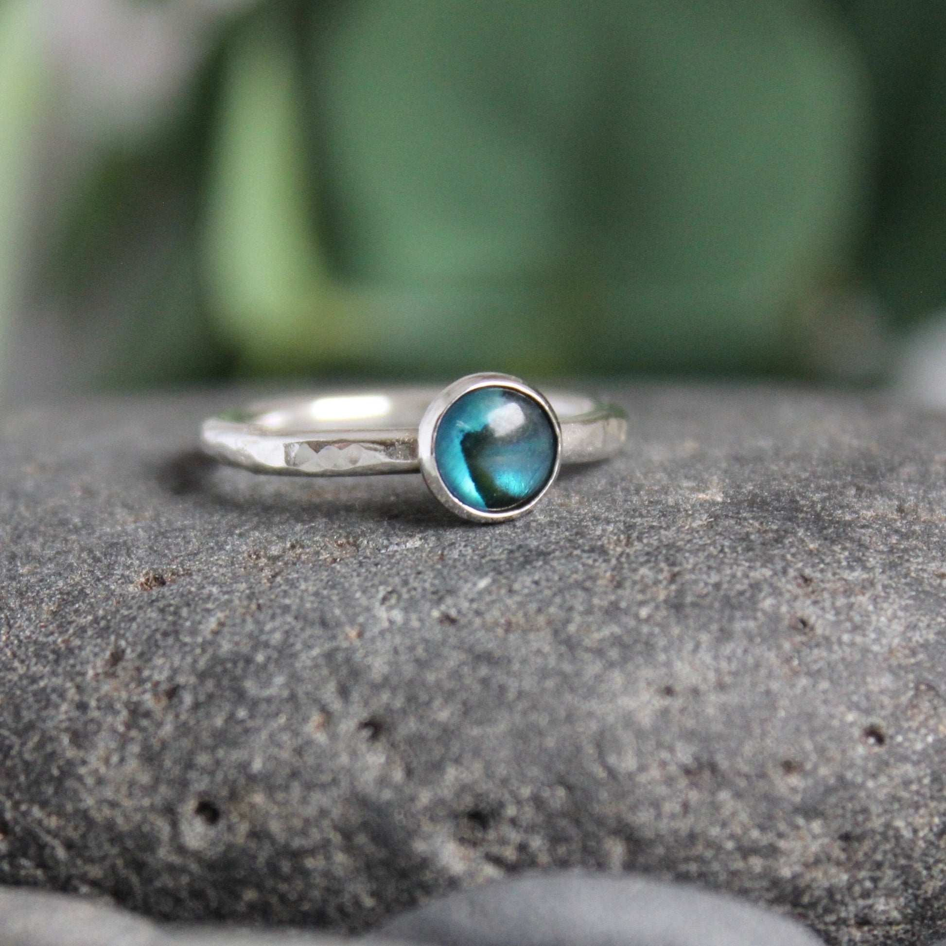 Sterling Silver Blue Paua Shell Stacking Ring - AccentYourself