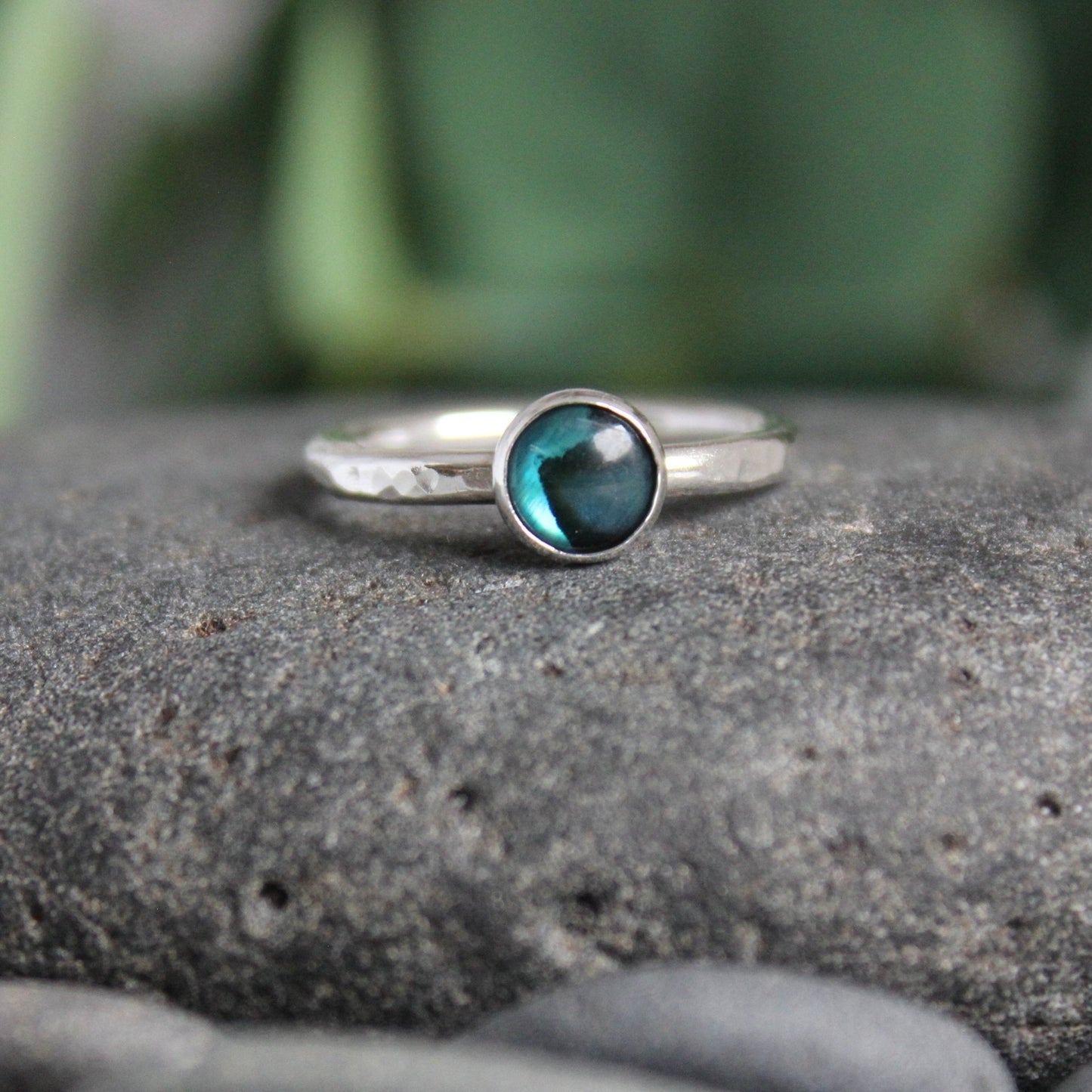 Sterling Silver Blue Paua Shell Stacking Ring - AccentYourself