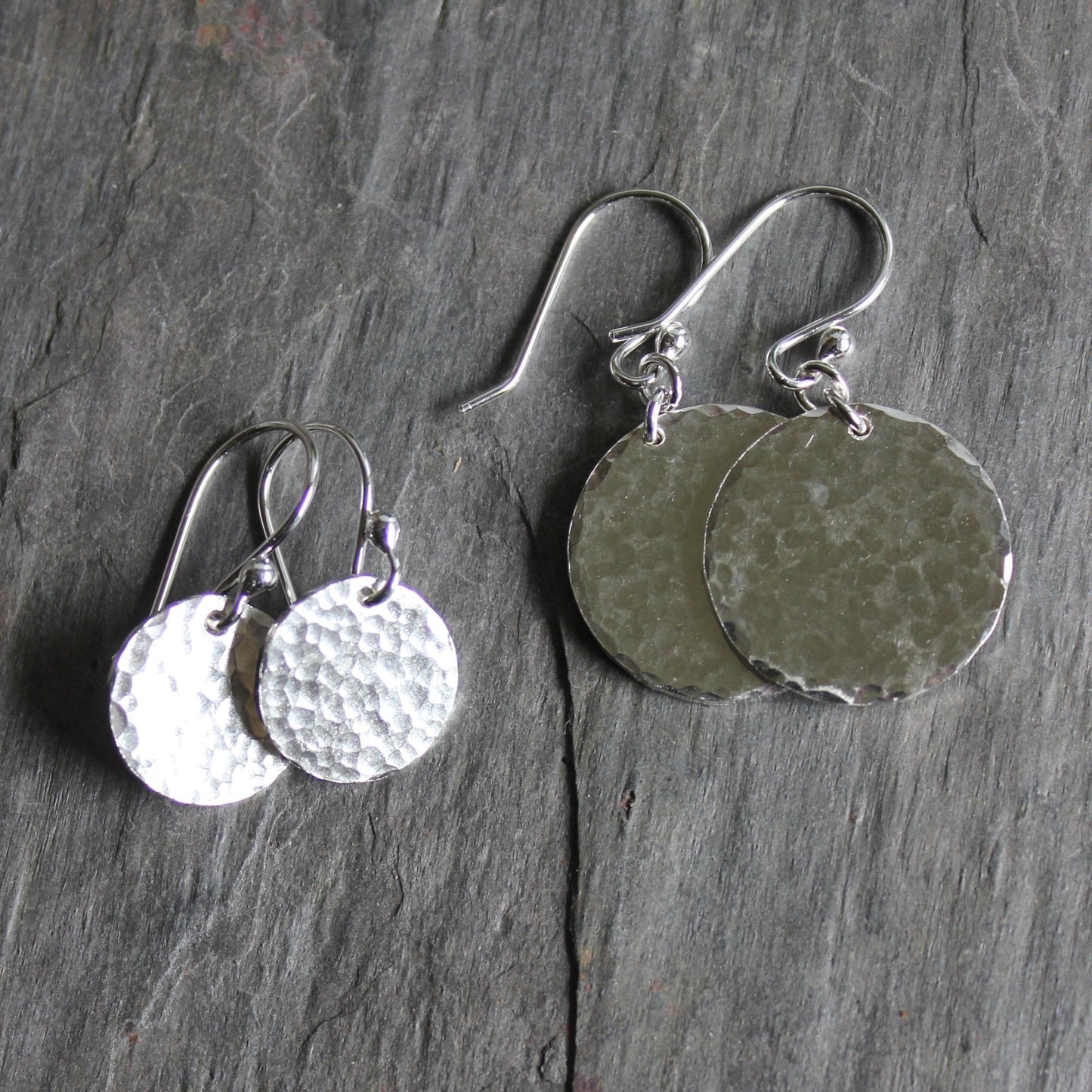 Sterling Silver Dangly 1/2 - inch Hammered Disc Earrings - AccentYourself