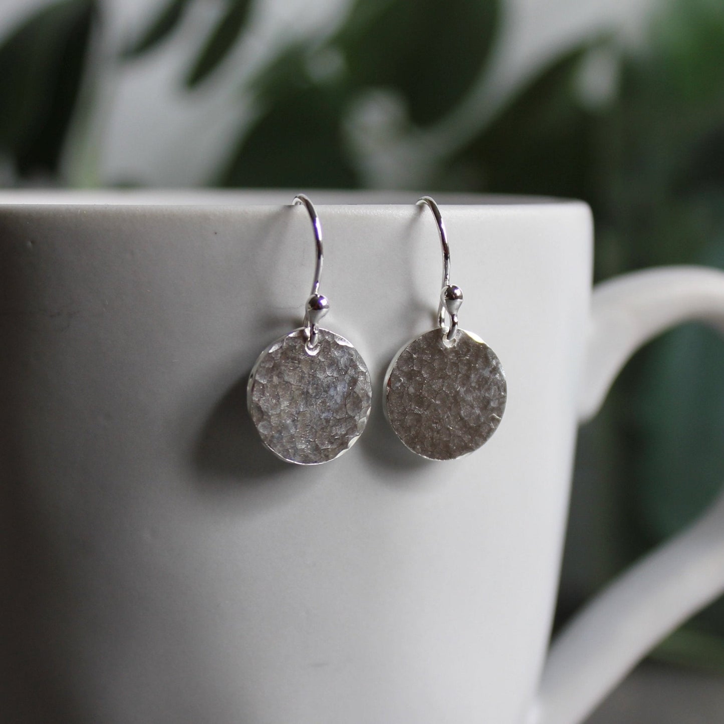 Sterling Silver Dangly 1/2 - inch Hammered Disc Earrings - AccentYourself