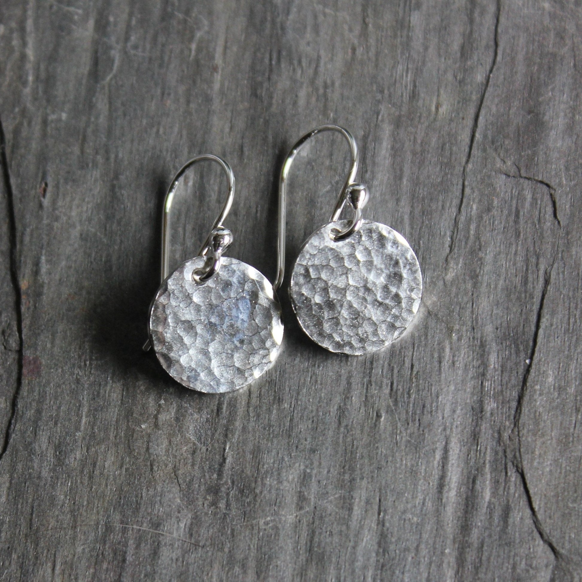 Sterling Silver Dangly 1/2 - inch Hammered Disc Earrings - AccentYourself