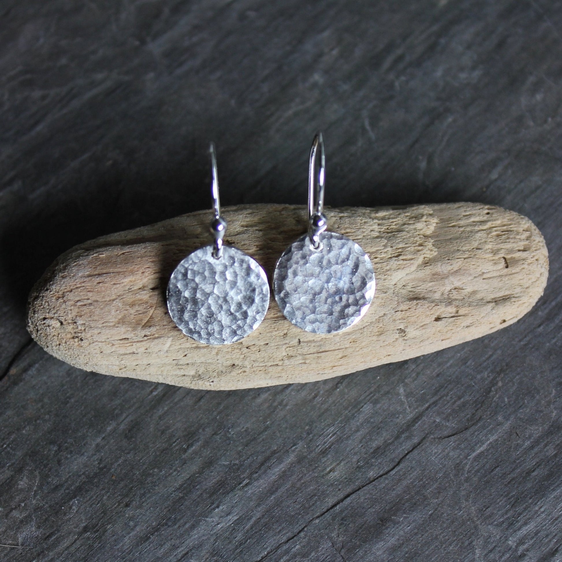 Sterling Silver Dangly 1/2 - inch Hammered Disc Earrings - AccentYourself