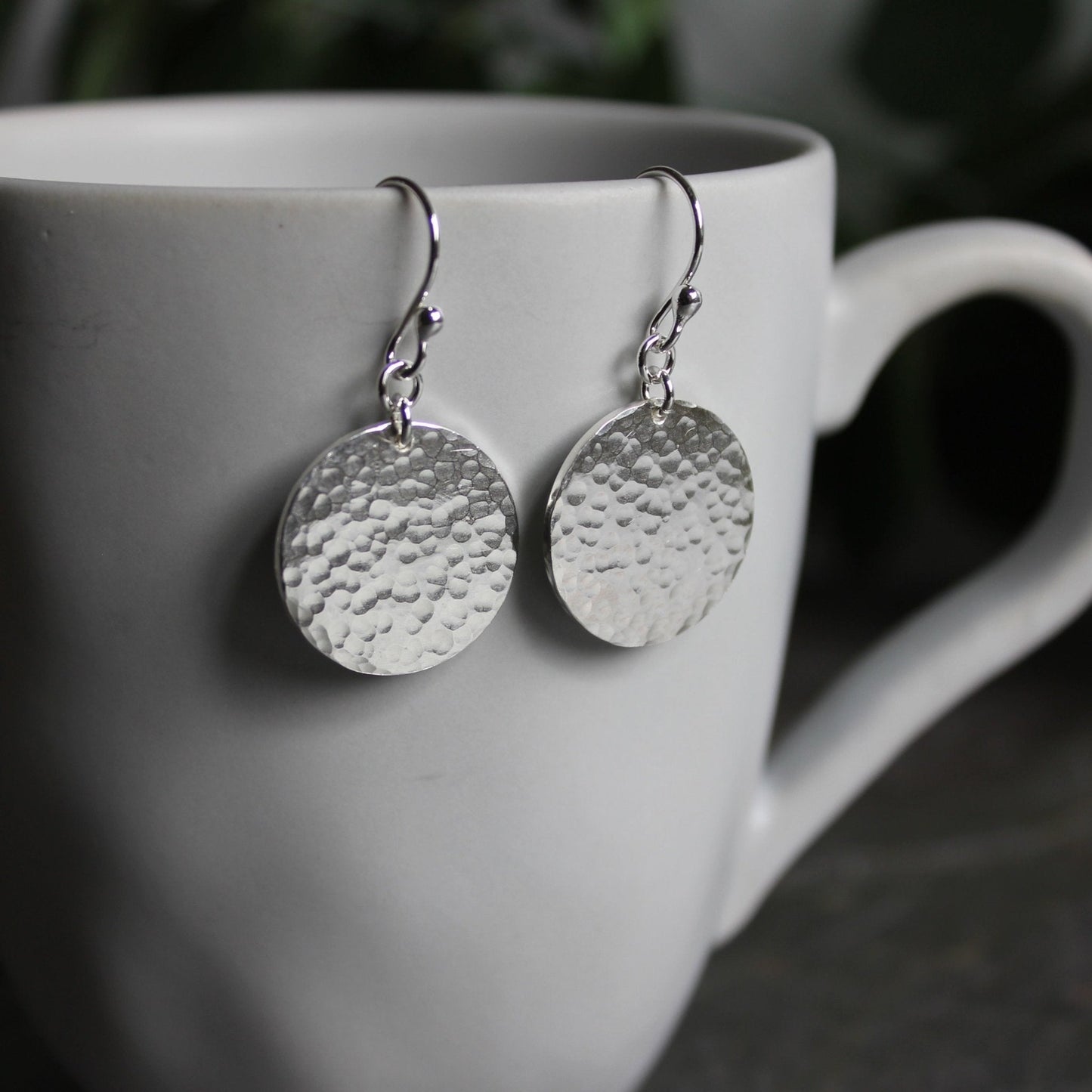 Sterling Silver Dangly 3/4 - inch Hammered Disc Earrings - AccentYourself