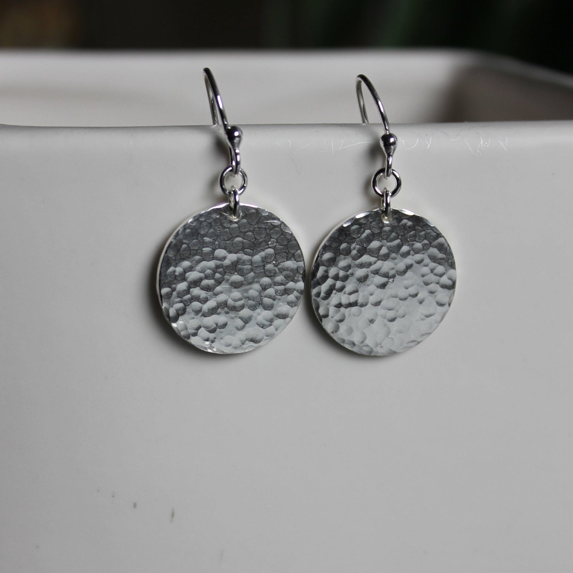 Sterling Silver Dangly 3/4 - inch Hammered Disc Earrings - AccentYourself