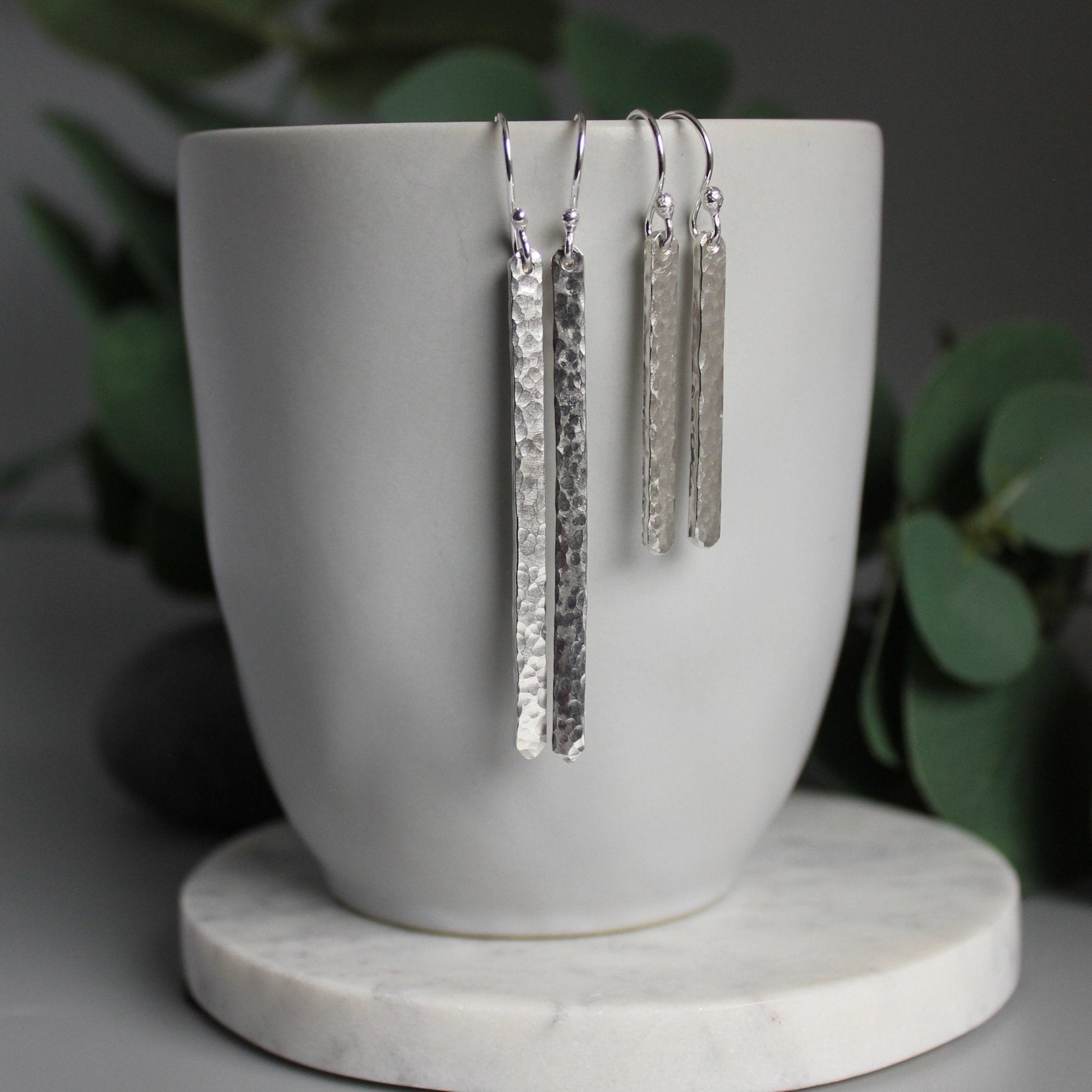 Sterling Silver Dangly Hammered Bar Earrings - AccentYourself