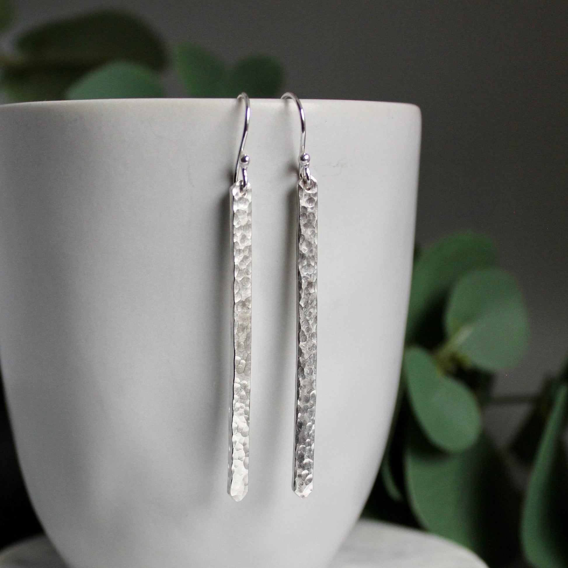 Sterling Silver Dangly Hammered Bar Earrings - AccentYourself