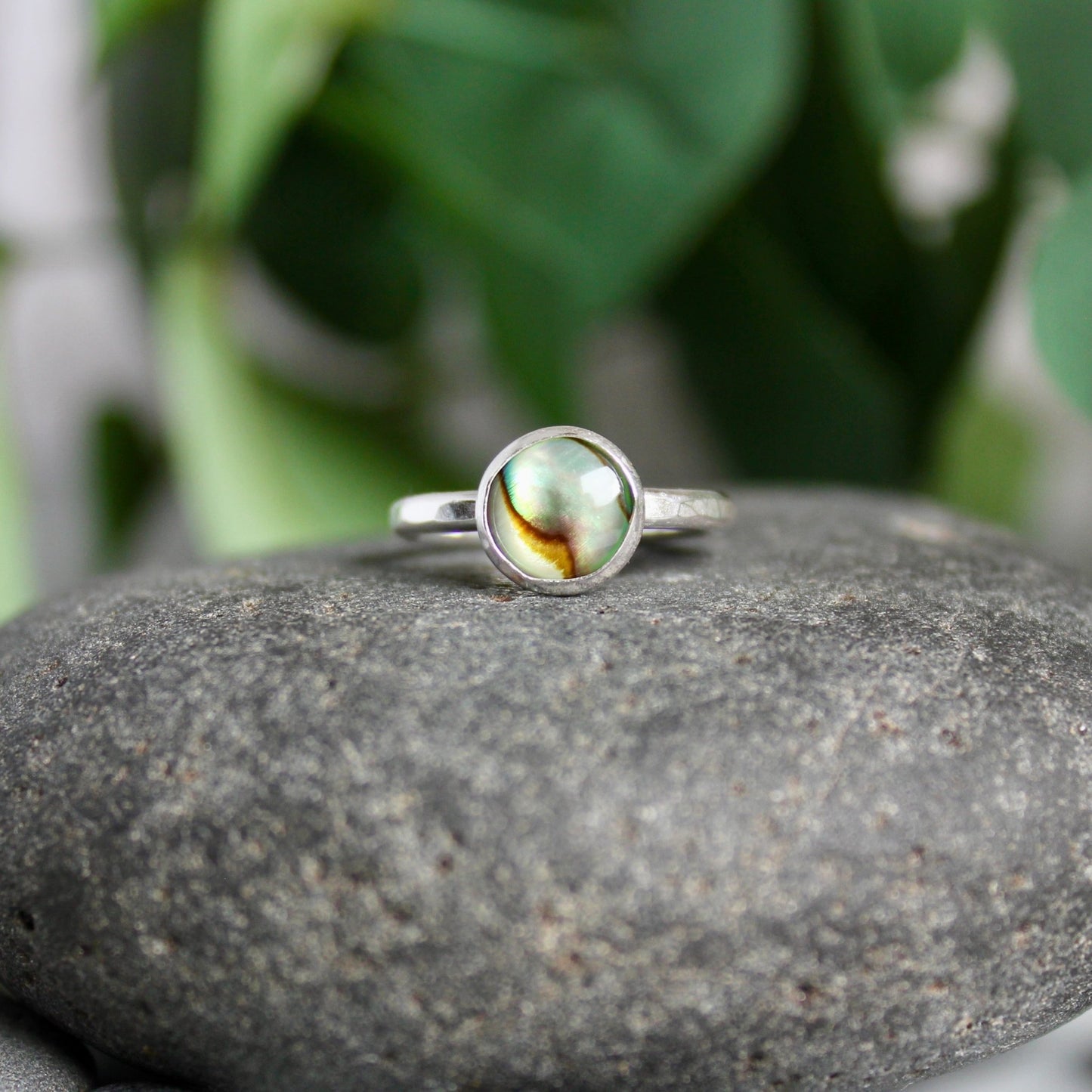 Sterling Silver Green Paua Shell Stacking Ring - AccentYourself