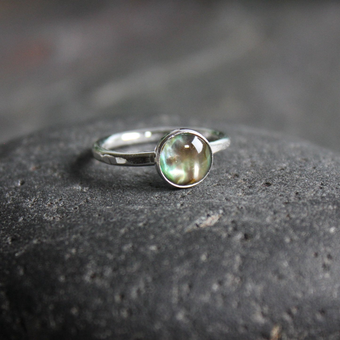 Sterling Silver Green Paua Shell Stacking Ring - AccentYourself