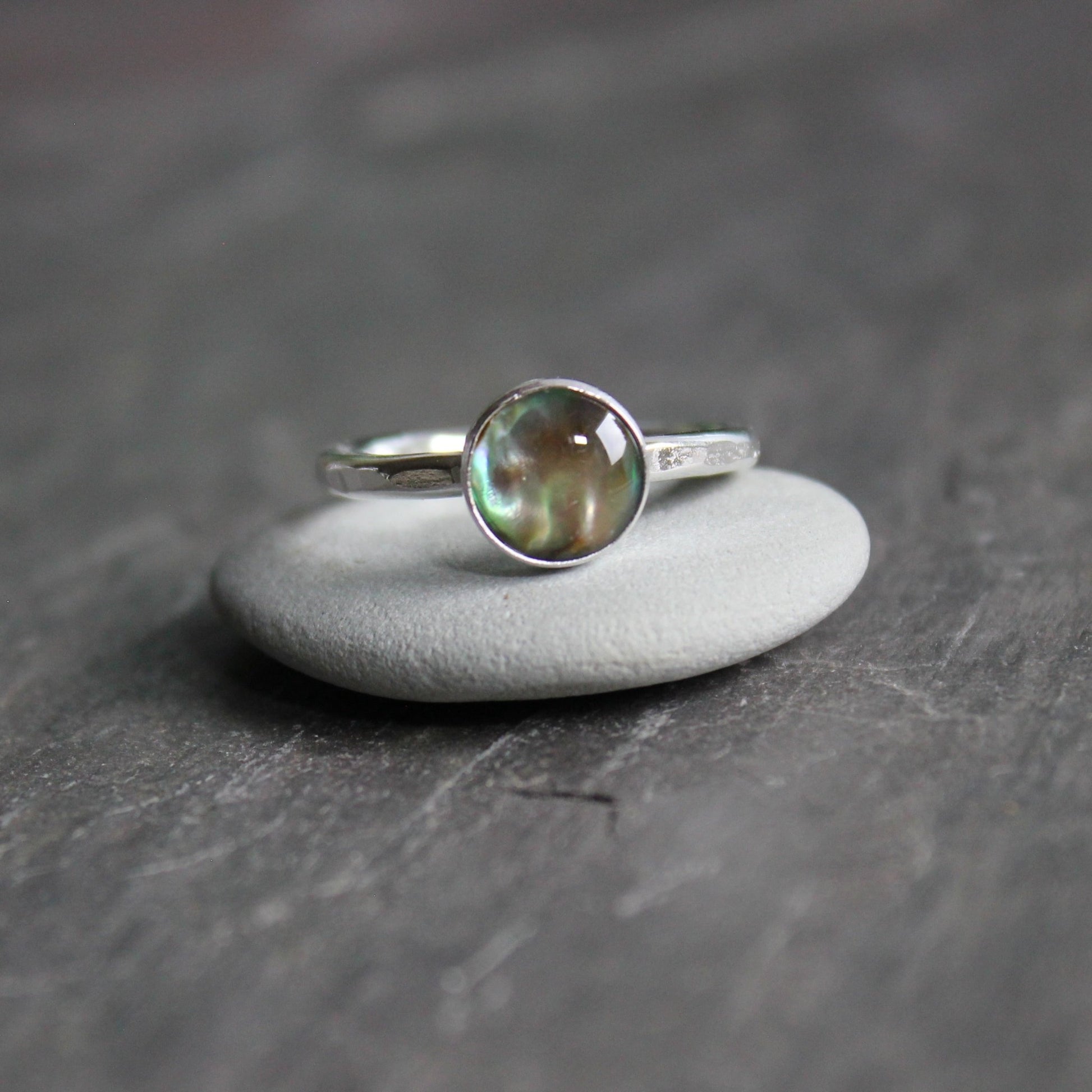 Sterling Silver Green Paua Shell Stacking Ring - AccentYourself