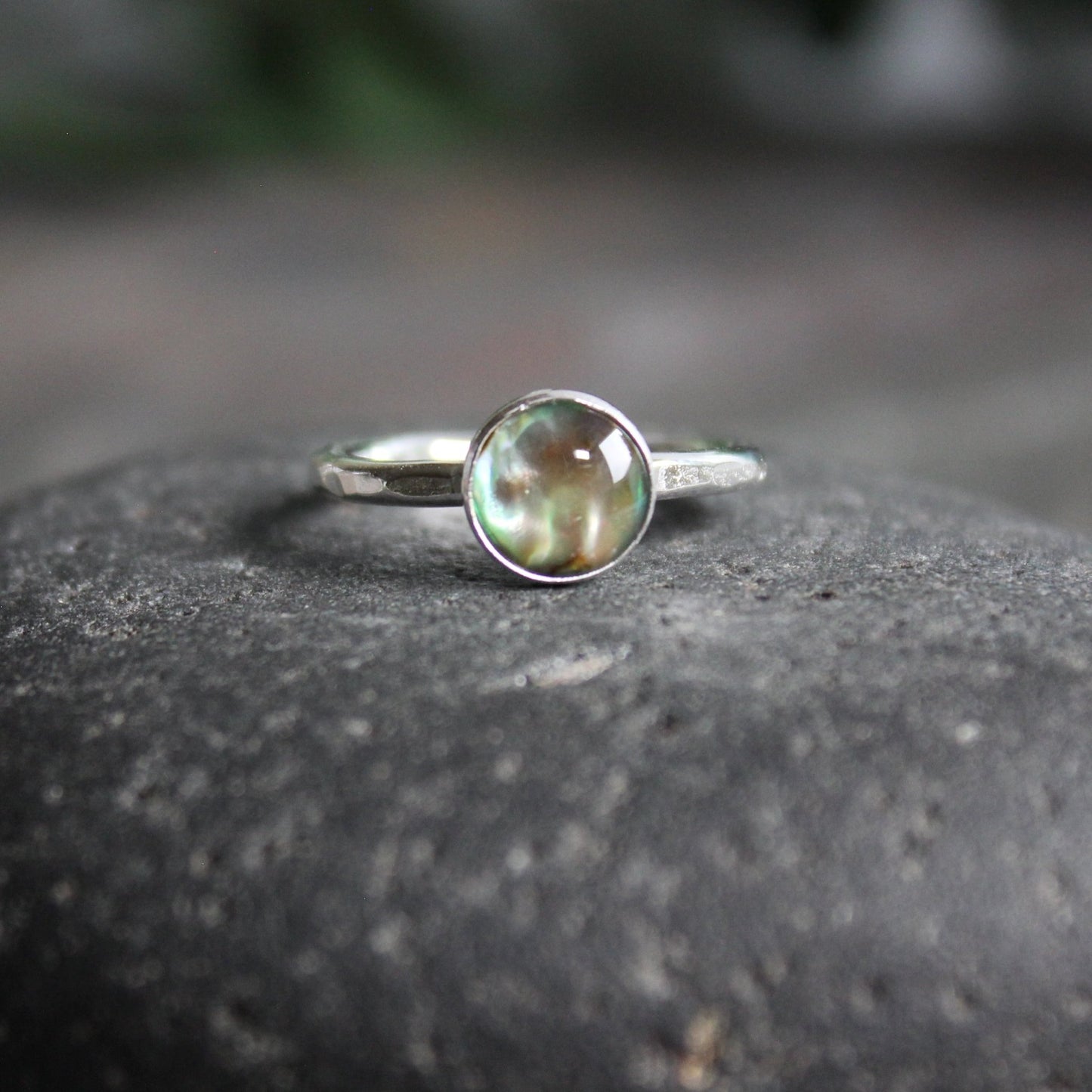 Sterling Silver Green Paua Shell Stacking Ring - AccentYourself