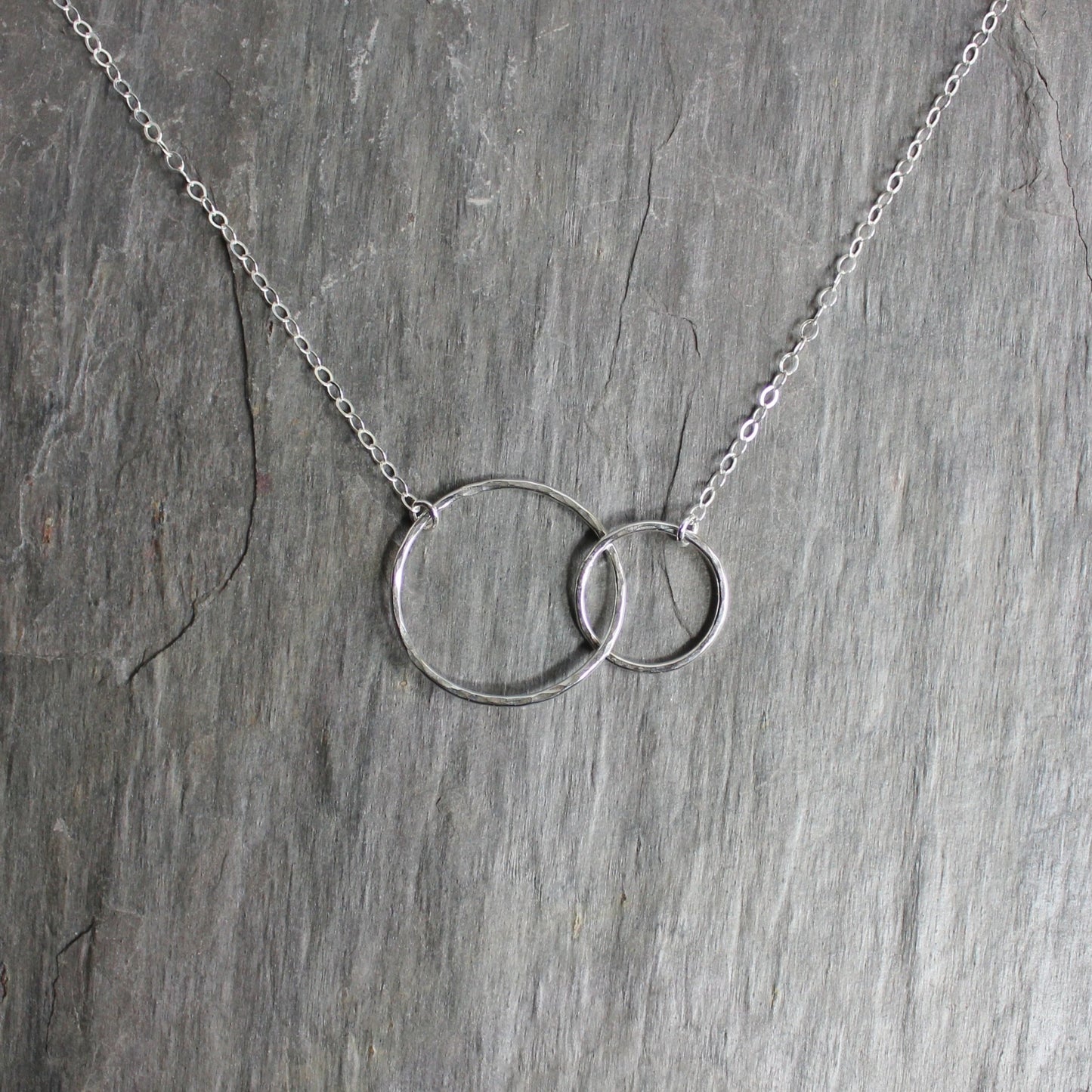 Sterling Silver Hammered Double Circle Necklace - AccentYourself