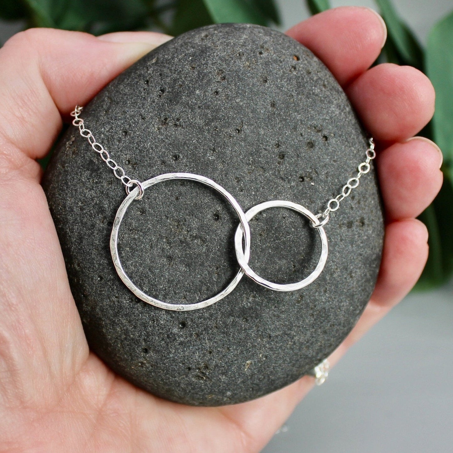 Sterling Silver Hammered Double Circle Necklace - AccentYourself