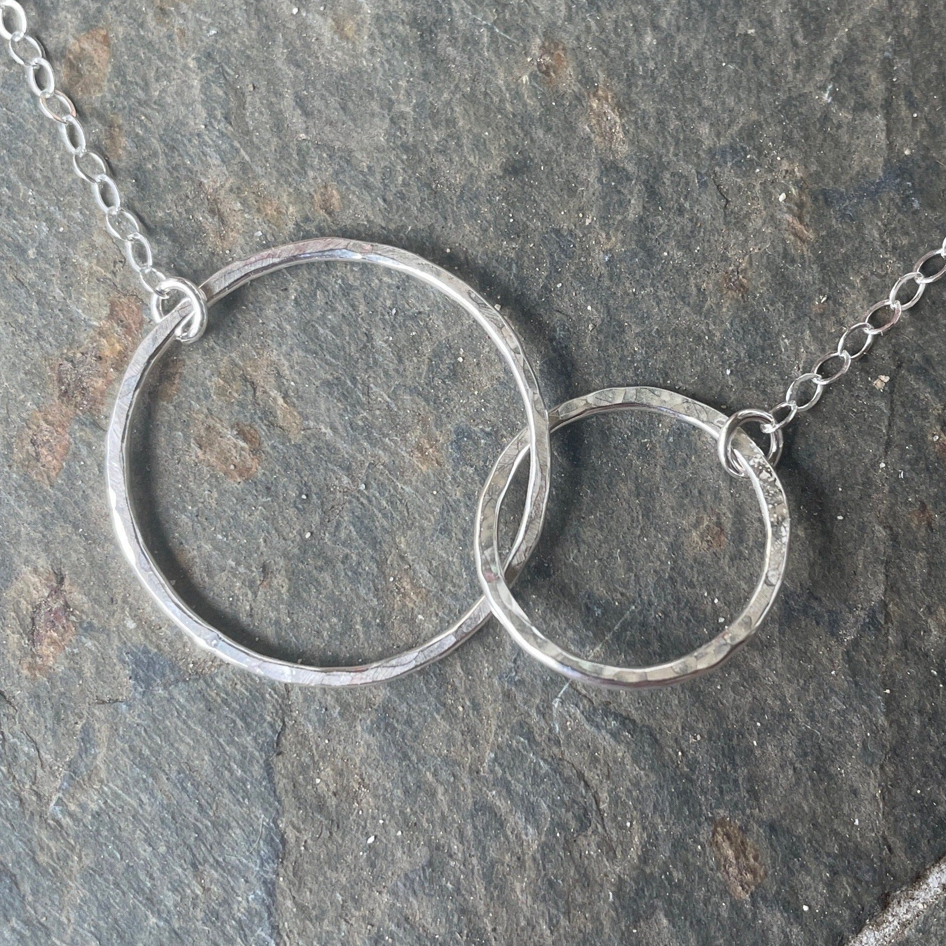 Sterling Silver Hammered Double Circle Necklace - AccentYourself