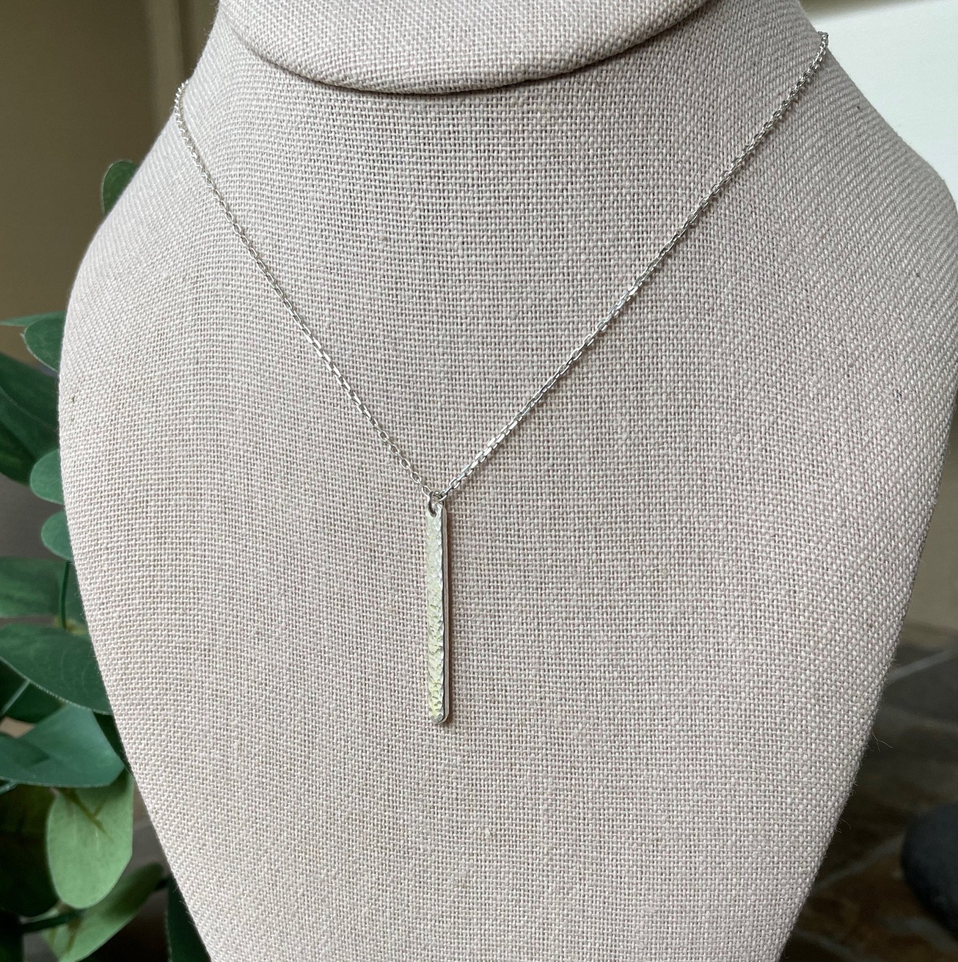 Sterling Silver Hammered Vertical Bar Necklace - AccentYourself