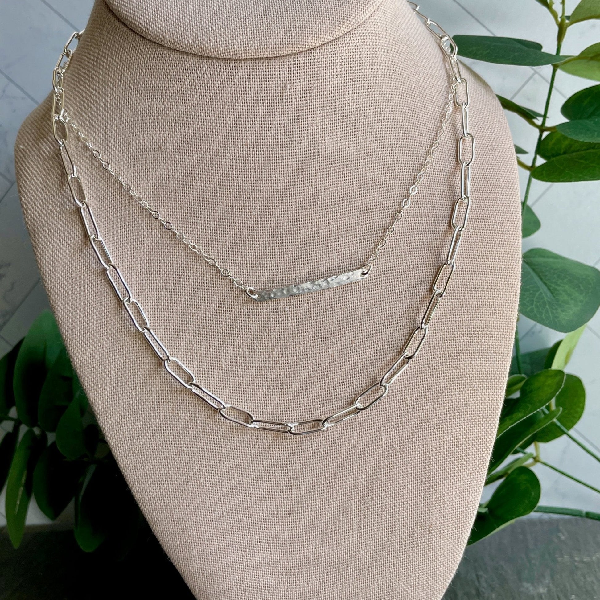 Sterling Silver Horizontal Hammered Bar Necklace - AccentYourself