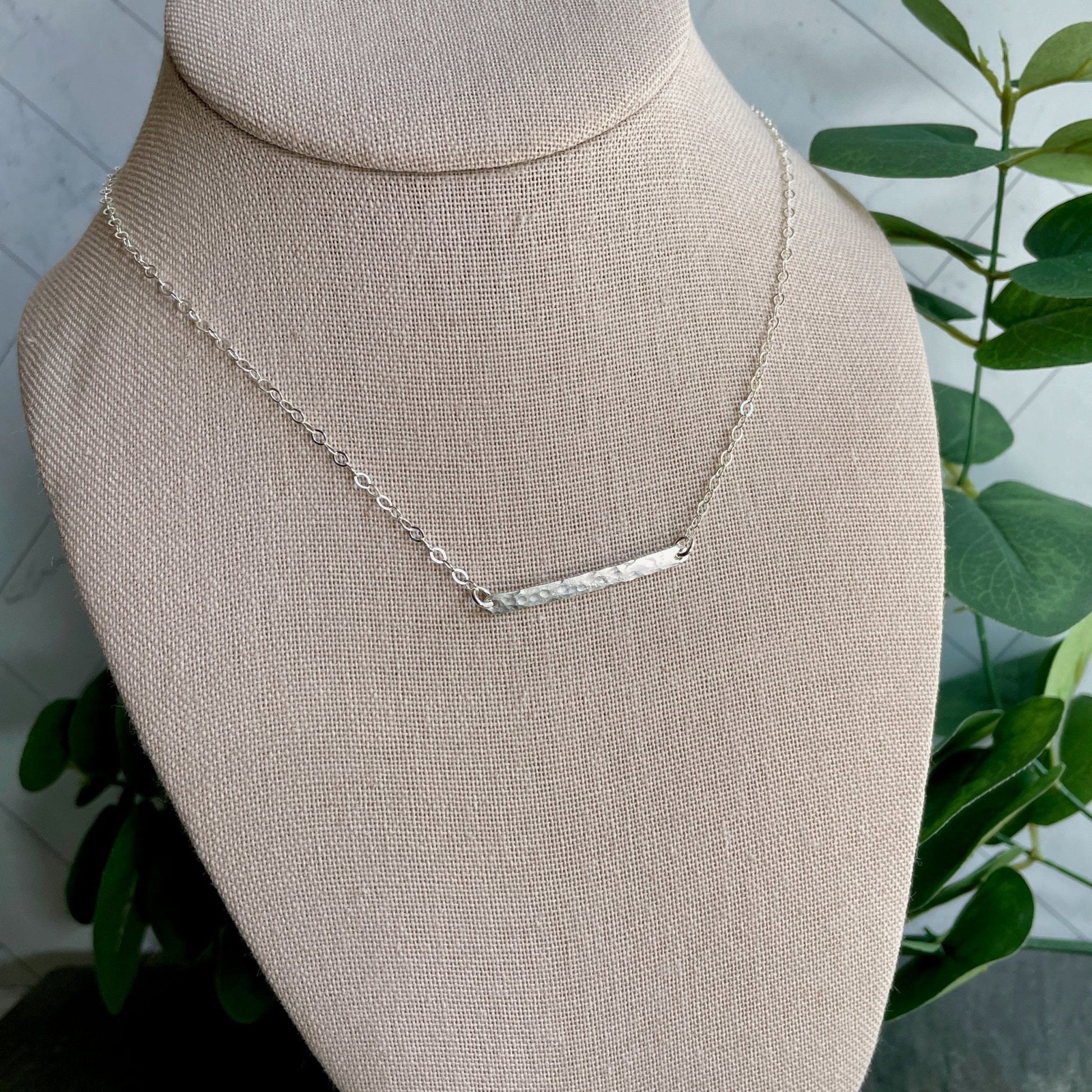 Sterling Silver Horizontal Hammered Bar Necklace - AccentYourself