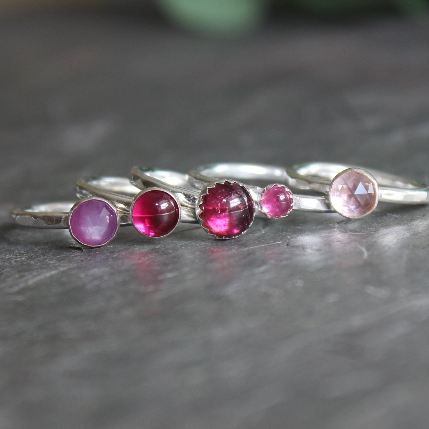 Sterling Silver Hot Pink Ruby Stacking Ring - AccentYourself