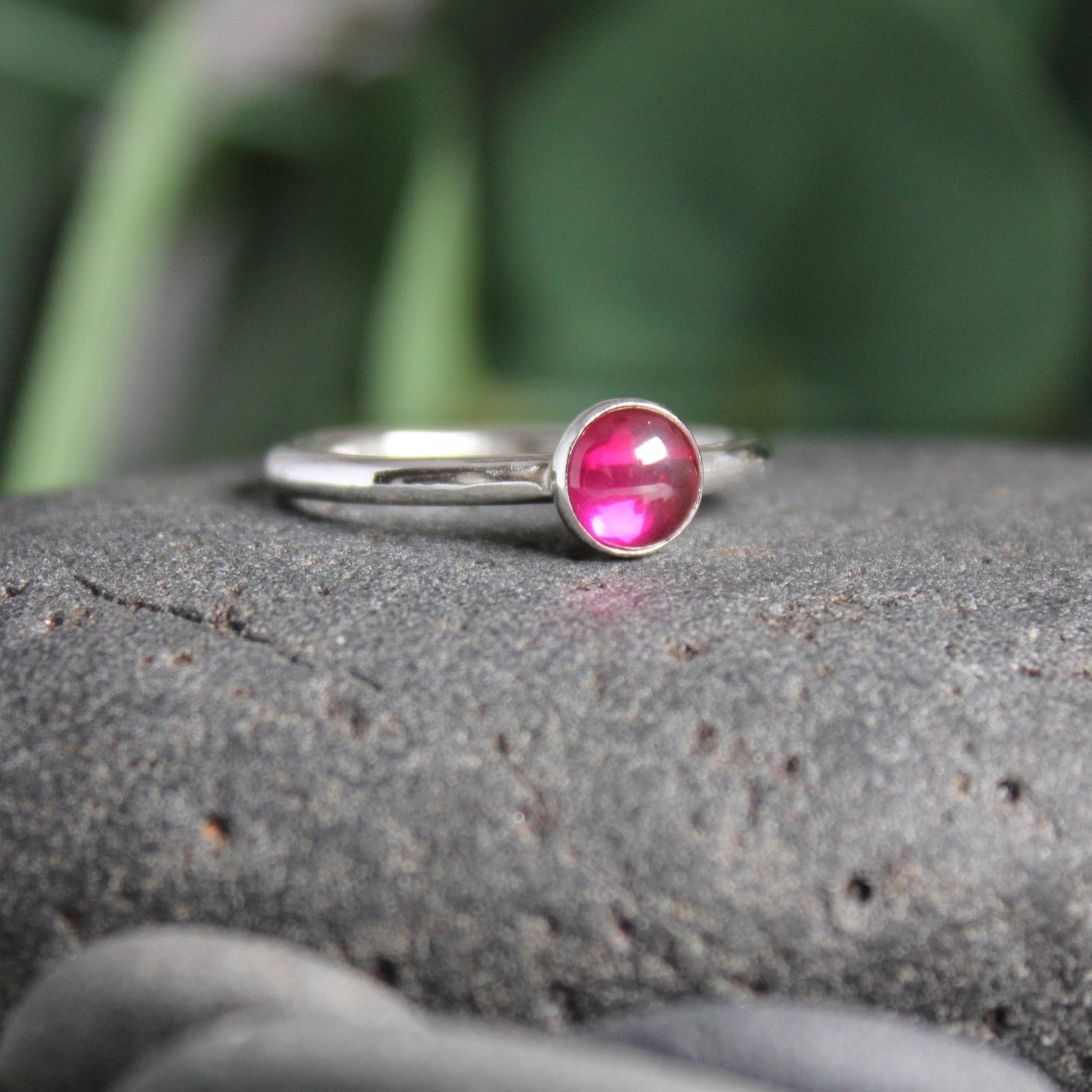 Sterling Silver Hot Pink Ruby Stacking Ring - AccentYourself