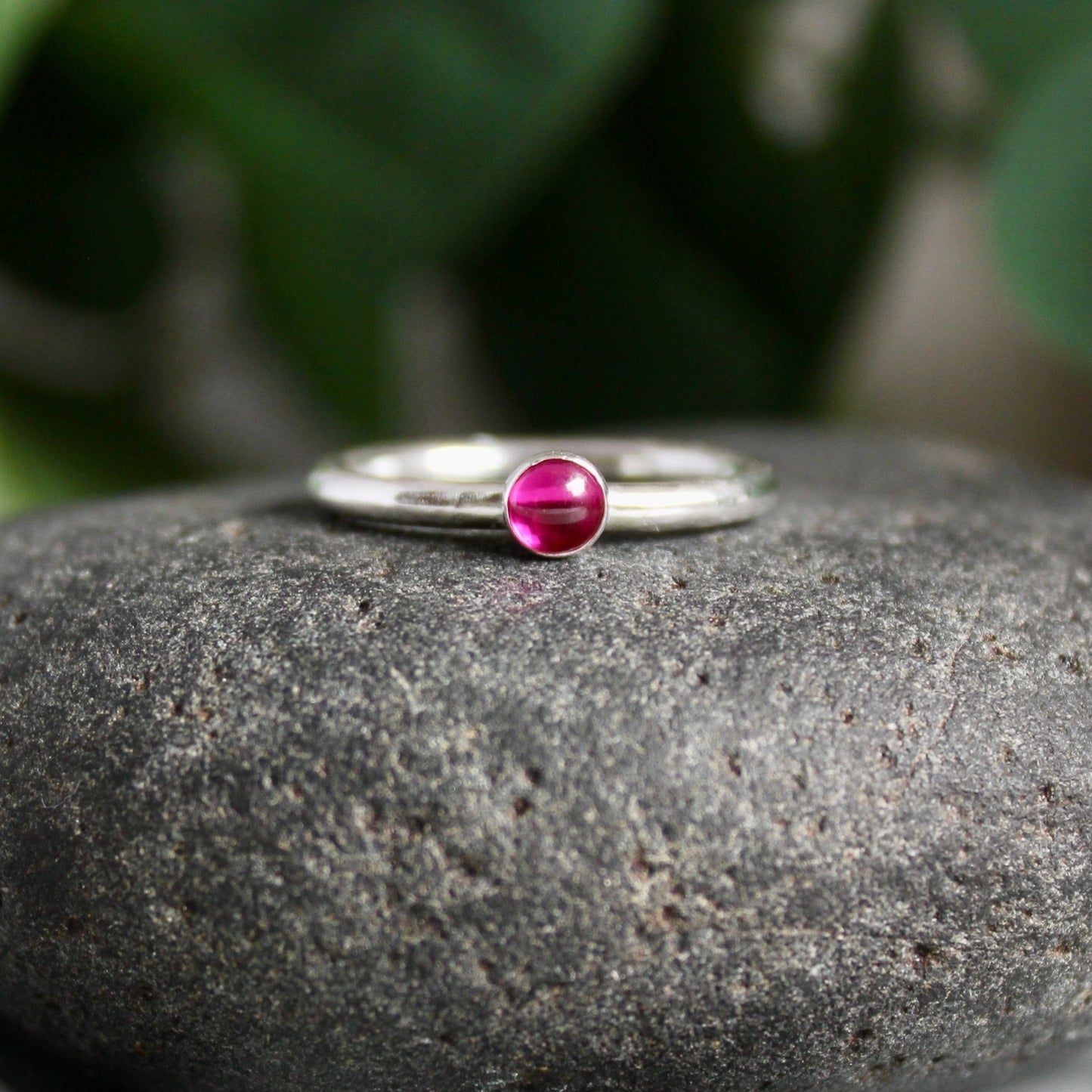 Sterling Silver Hot Pink Ruby Stacking Ring - AccentYourself