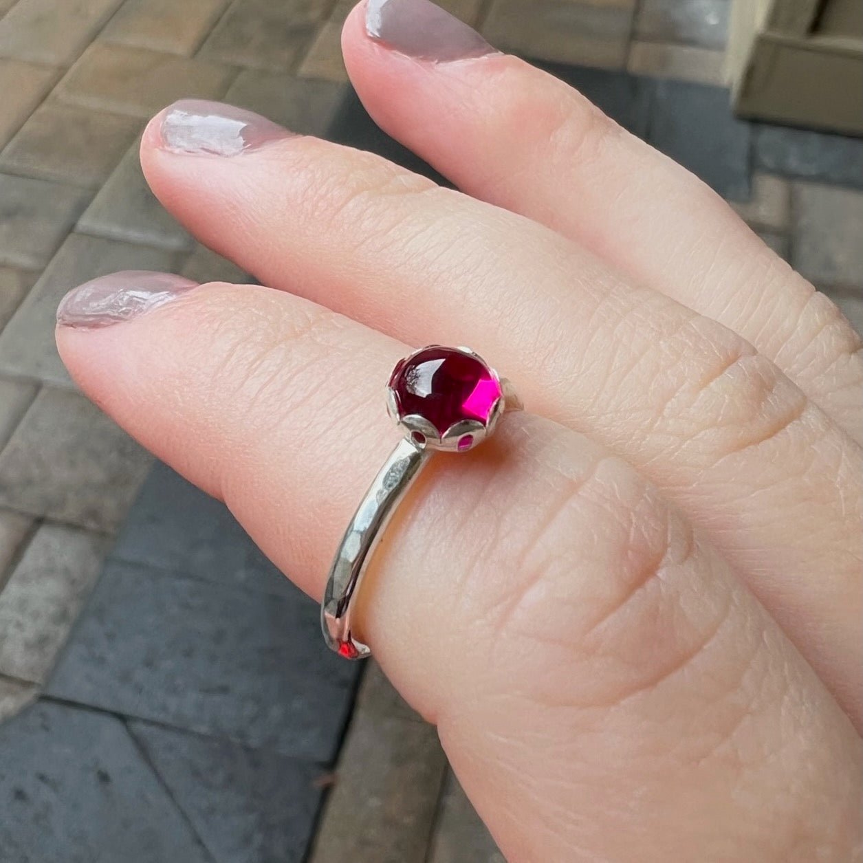 Sterling Silver Hot Pink Ruby Stacking Ring - AccentYourself