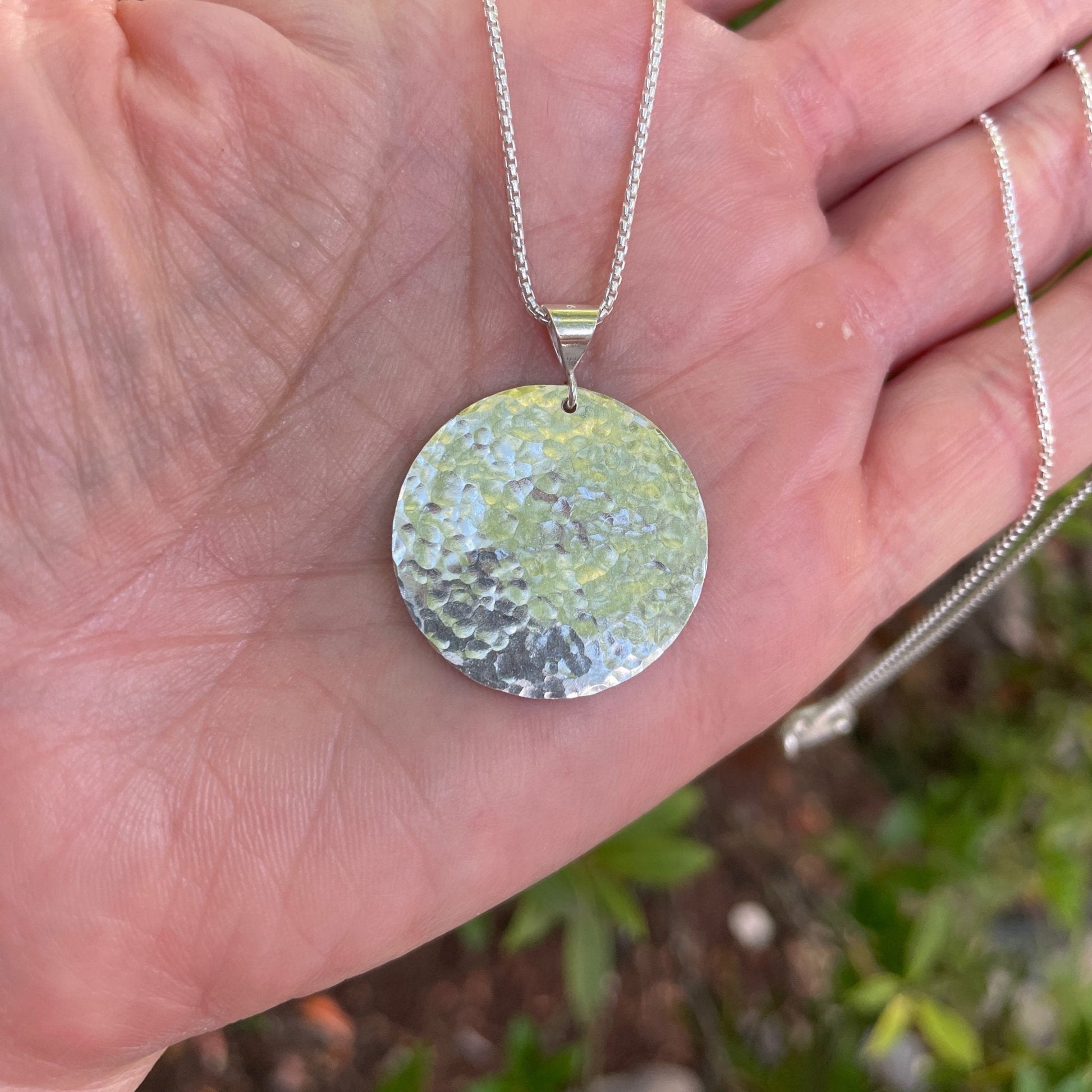 Sterling Silver Large Hammered Disc Necklace - AccentYourself