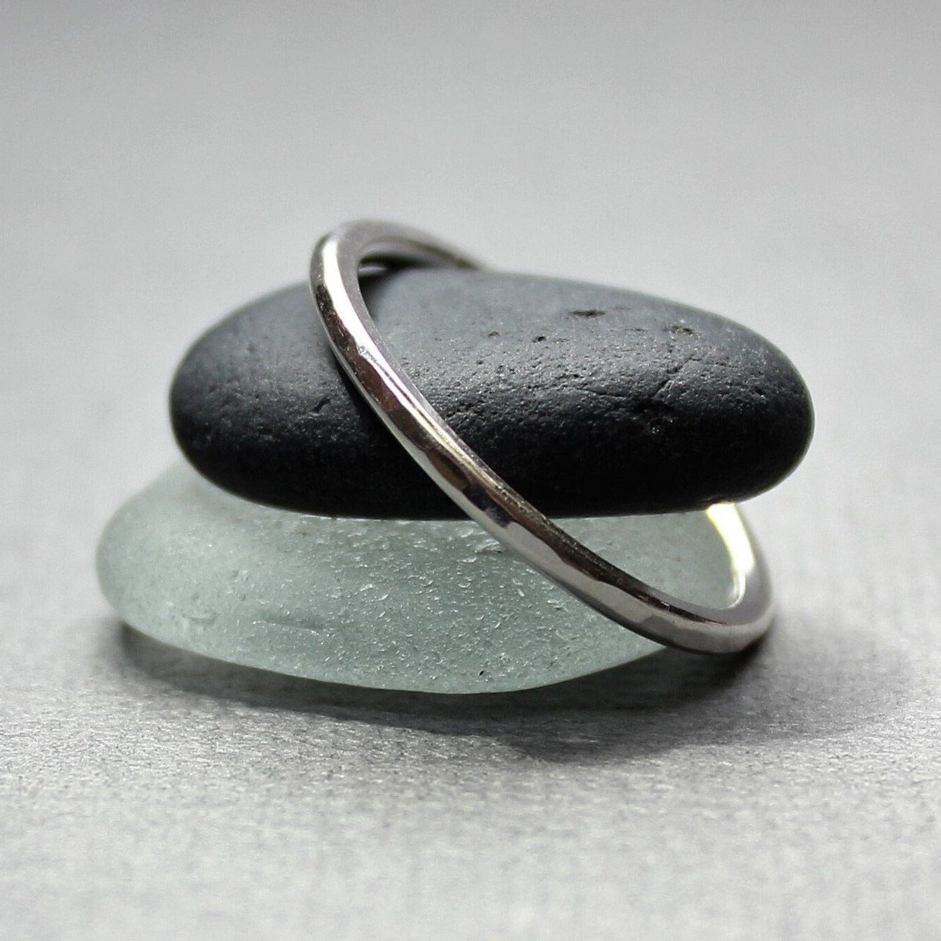 Sterling Silver Narrow Hammered Stacking Ring - AccentYourself