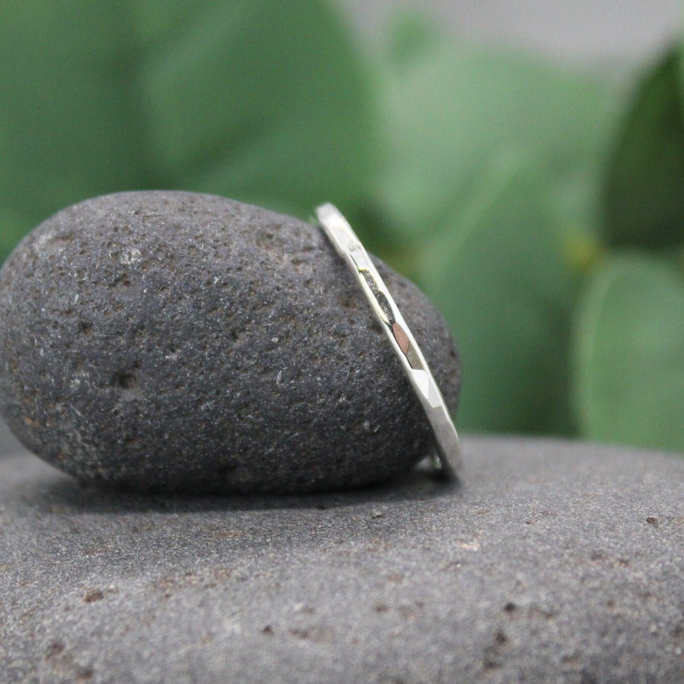 Sterling Silver Narrow Hammered Stacking Ring - AccentYourself