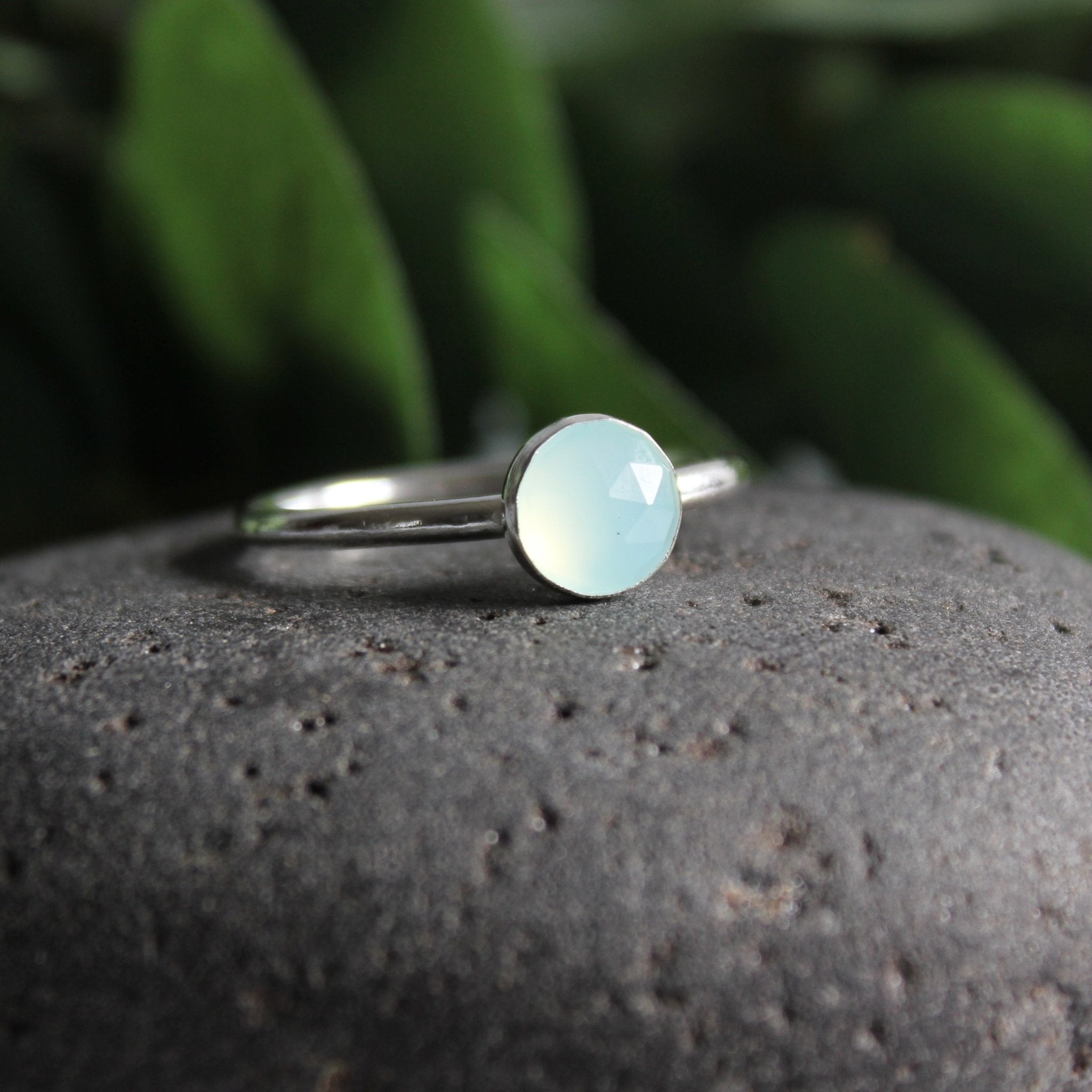 Blue Chalcedony Ring - Blue Ring - Stacking Ring - Sterling Silver - Chalcedony - Hammered outlets - Stackers - Chalcedony Stack Ring - Blue Ring