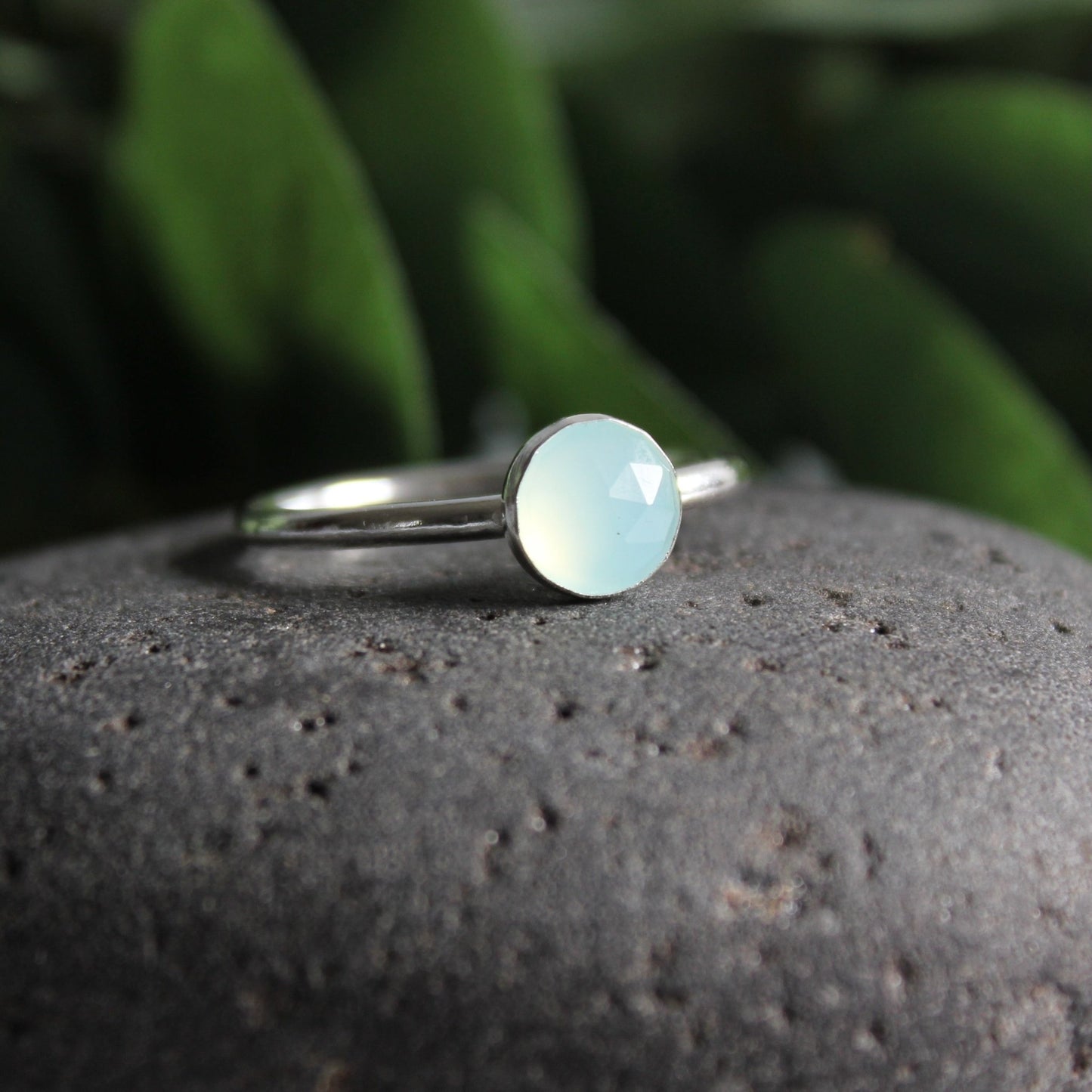 Sterling Silver Peruvian Blue Chalcedony Stacking Ring - AccentYourself