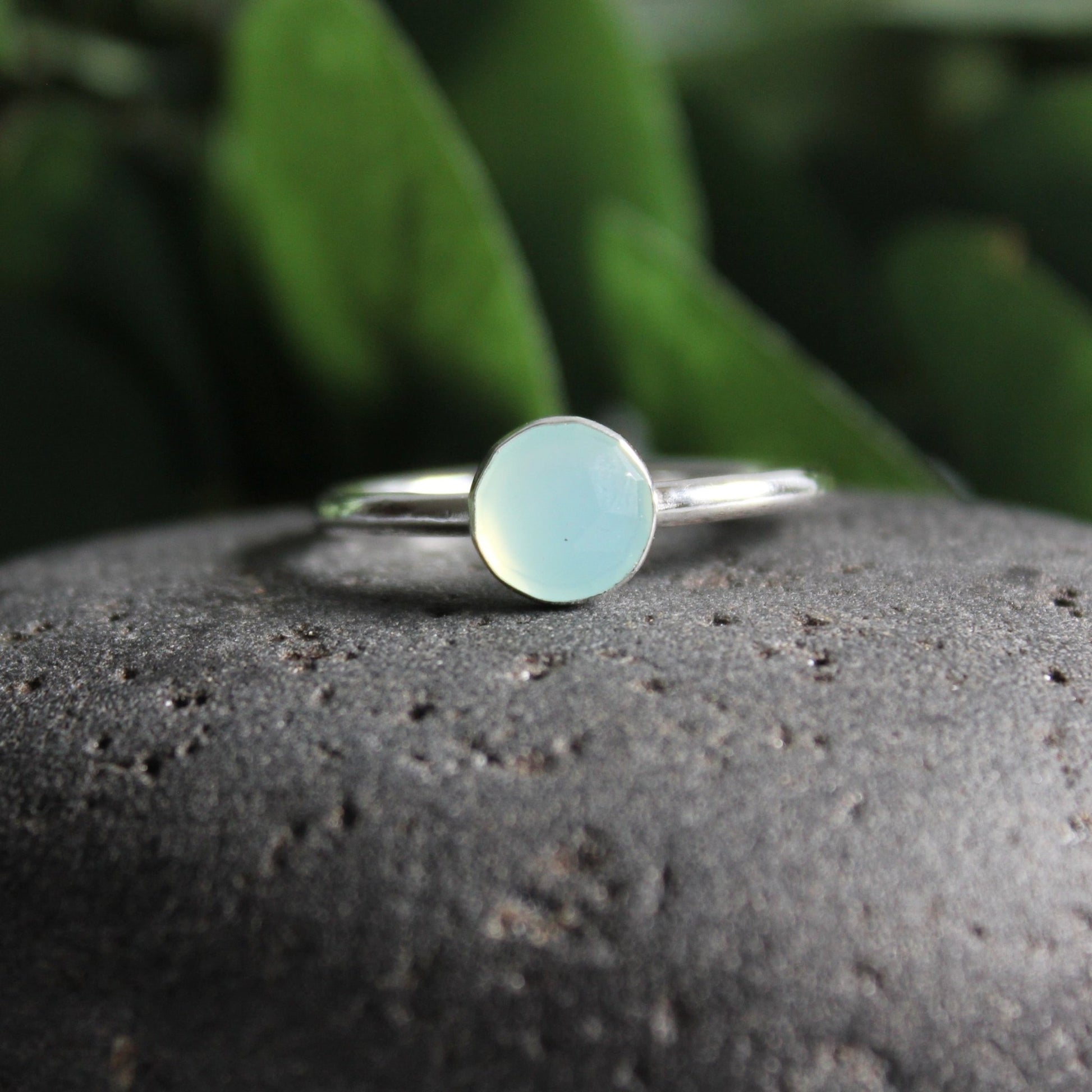 Sterling Silver Peruvian Blue Chalcedony Stacking Ring - AccentYourself