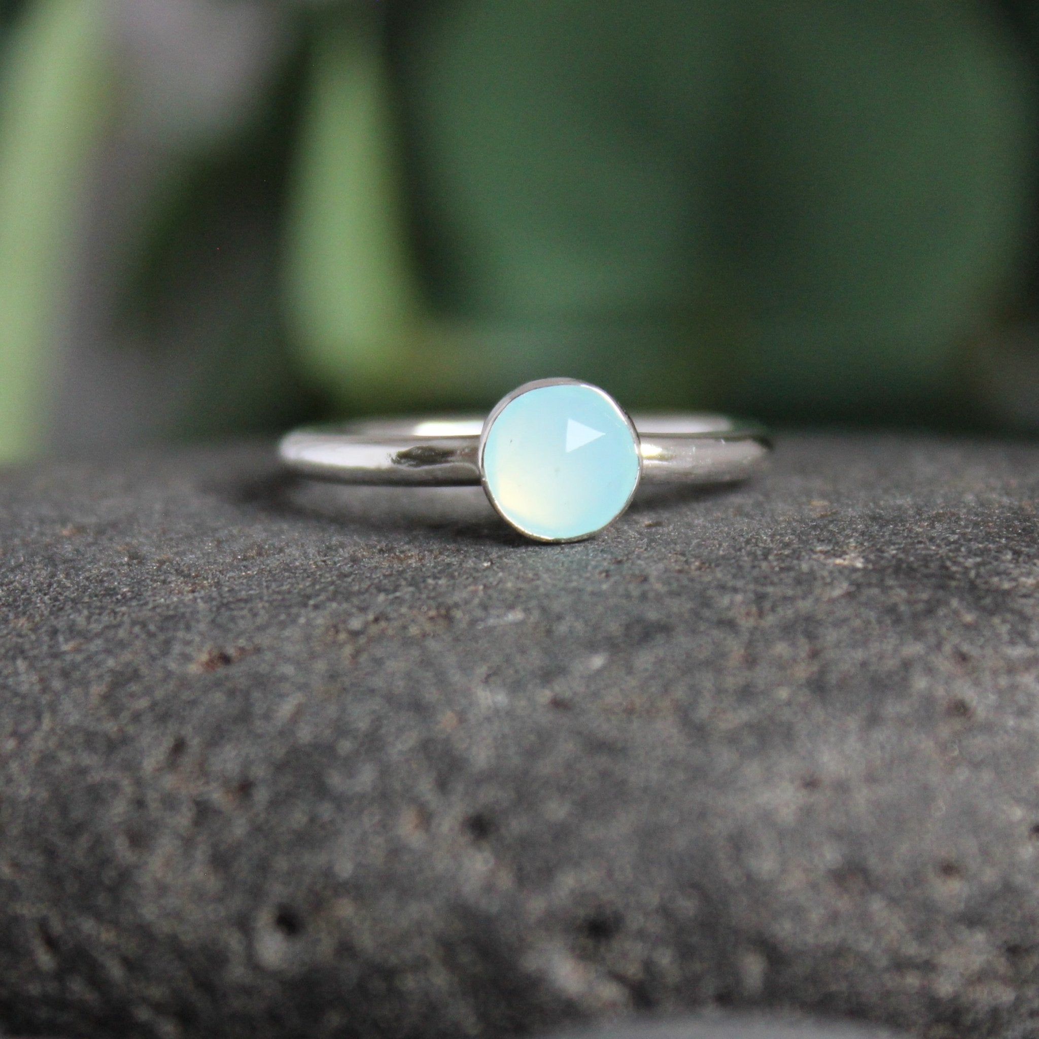 Beautiful blue chalcedony and sterling silver ring in a high quality size 6