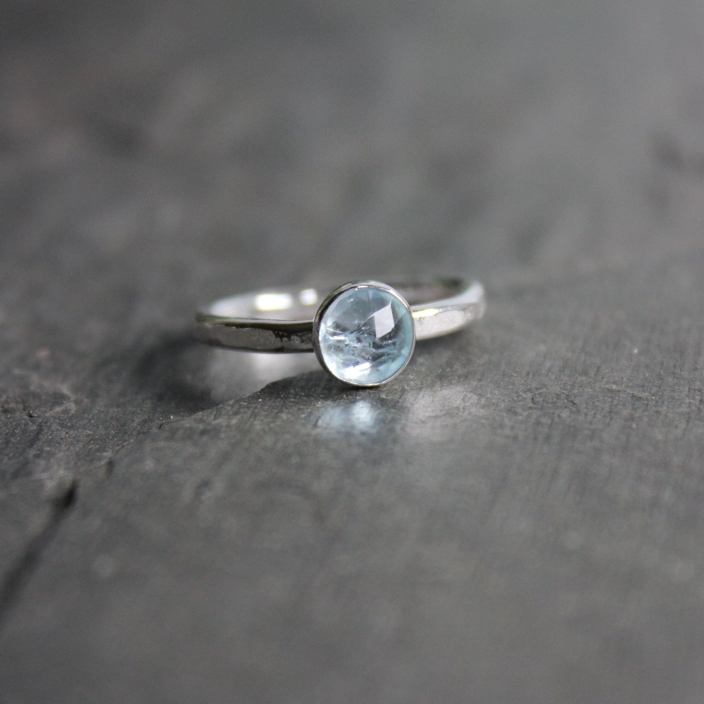 Sterling Silver Rose Cut Aquamarine Stacking Ring - AccentYourself