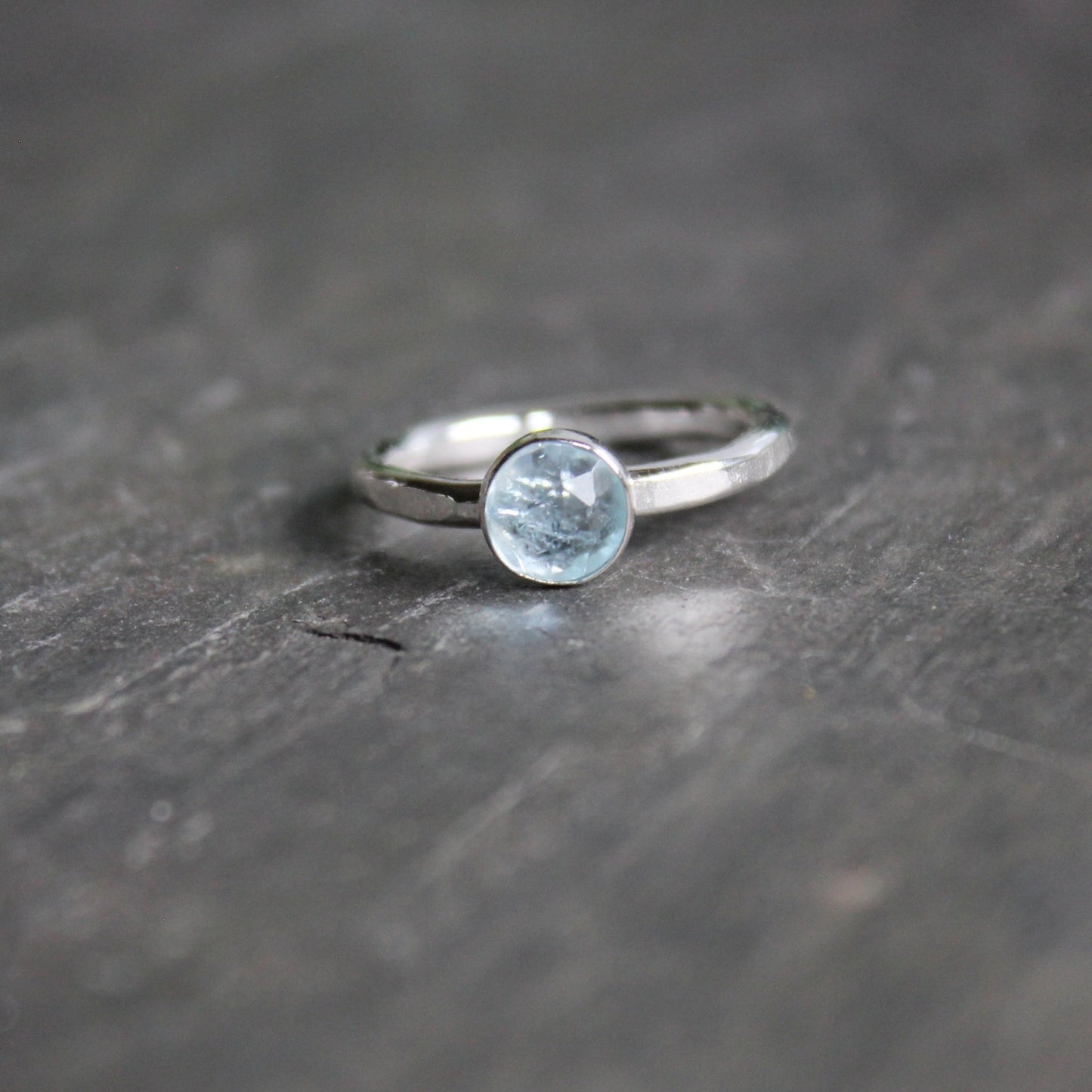 Sterling Silver Rose Cut Aquamarine Stacking Ring - AccentYourself